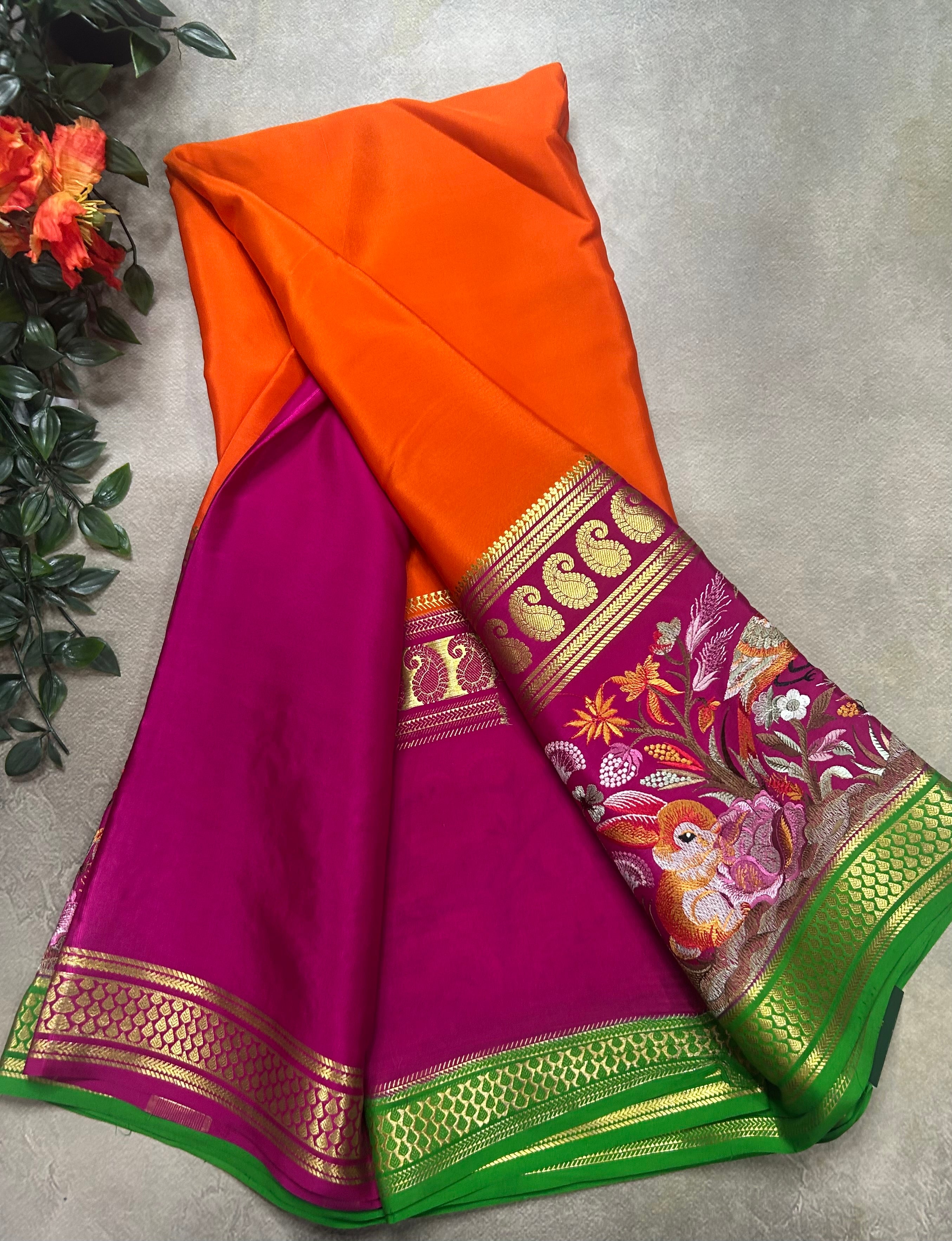 3D embroidery pure mysore silk-105 saree