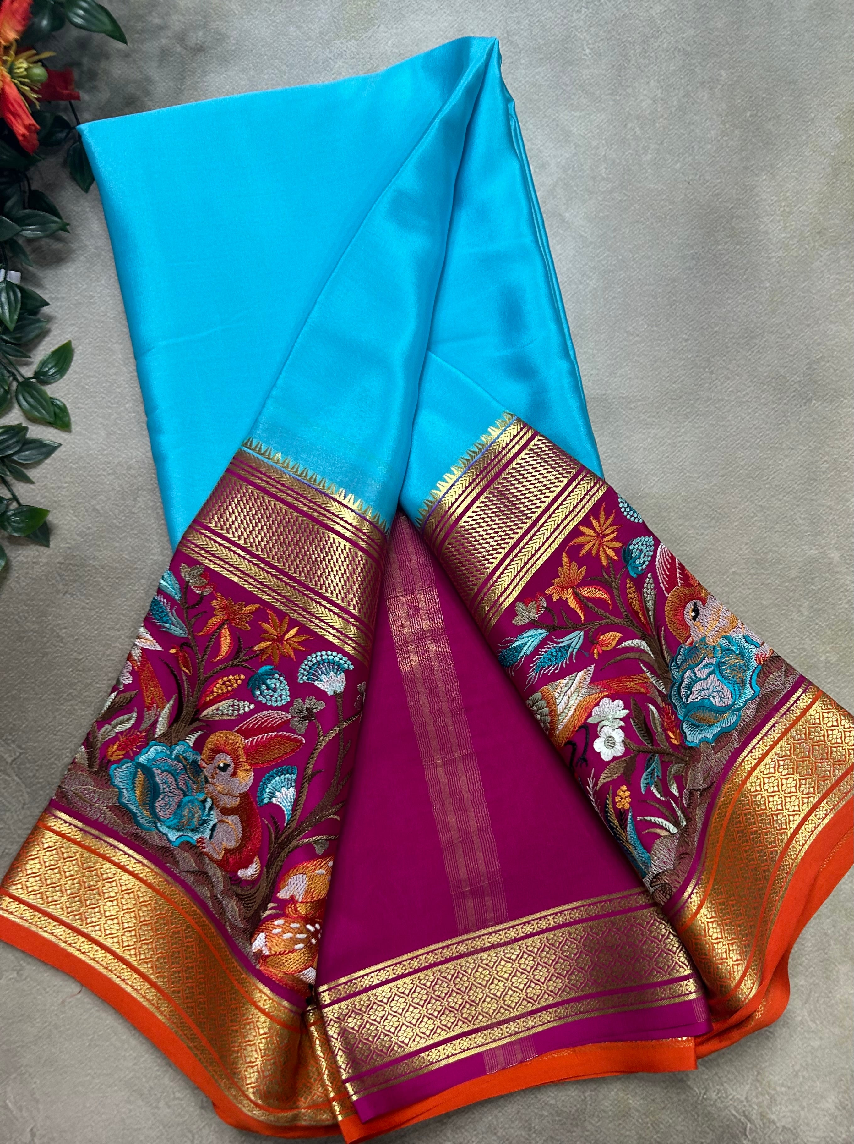 3D embroidery pure mysore silk-105 saree