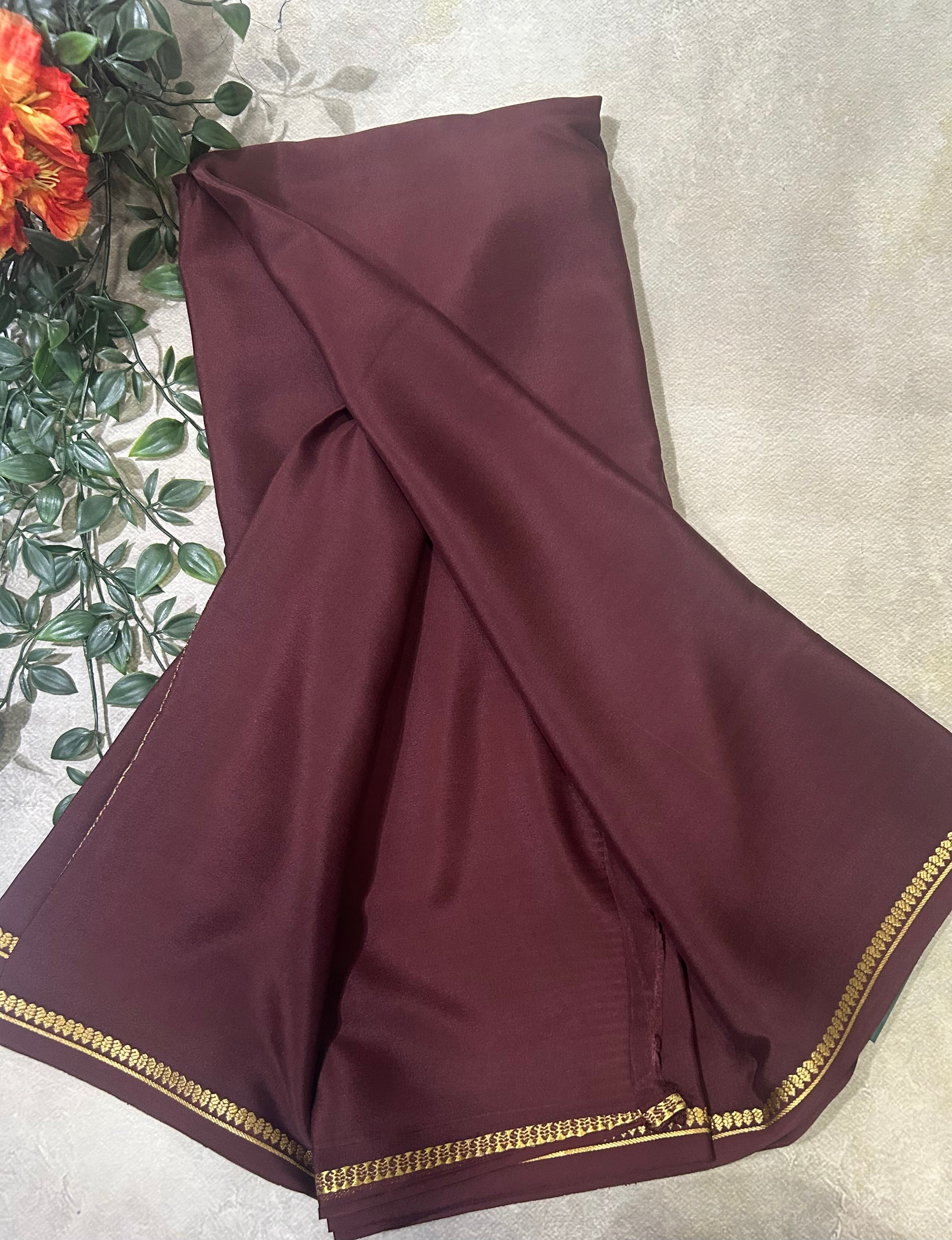 Dark brown small border pure Mysore silk 103 saree