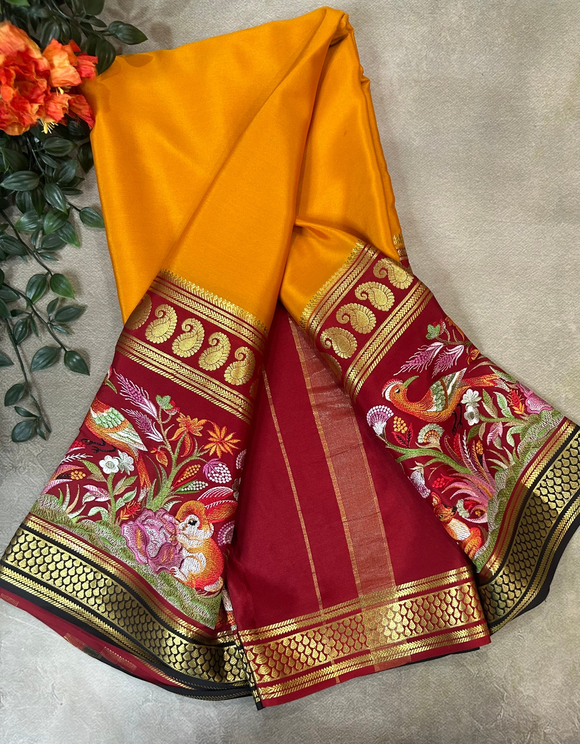 3D embroidery pure mysore silk-104 saree