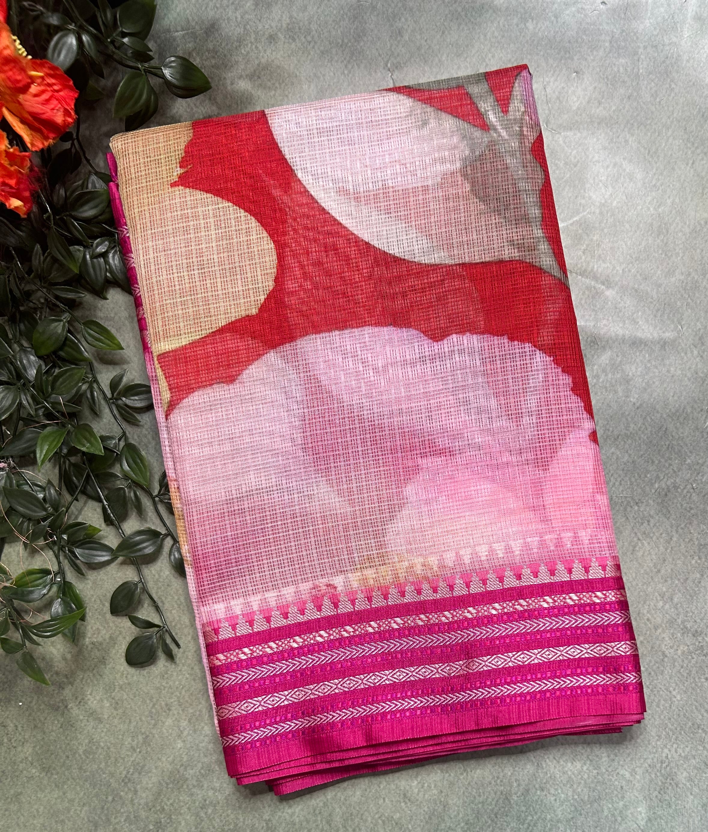 Red digital print Kota checks 105 saree