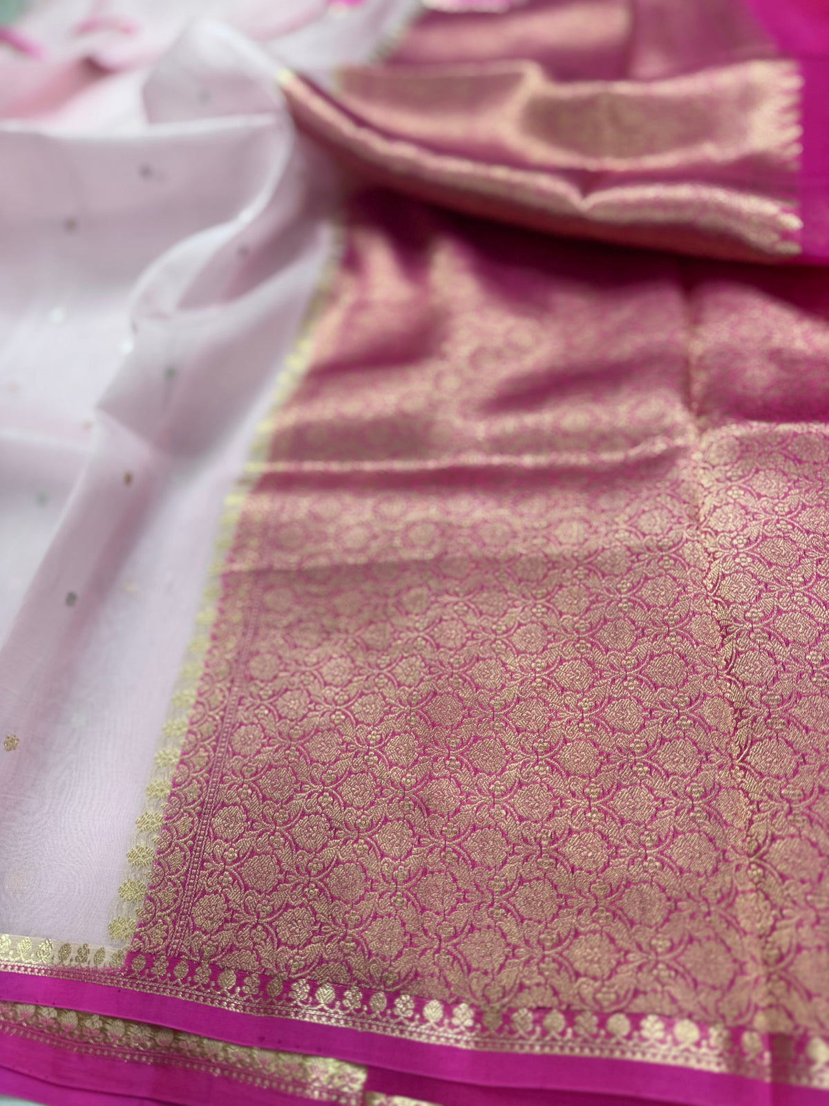 Pastel pink pure Kora Organza Saree 111