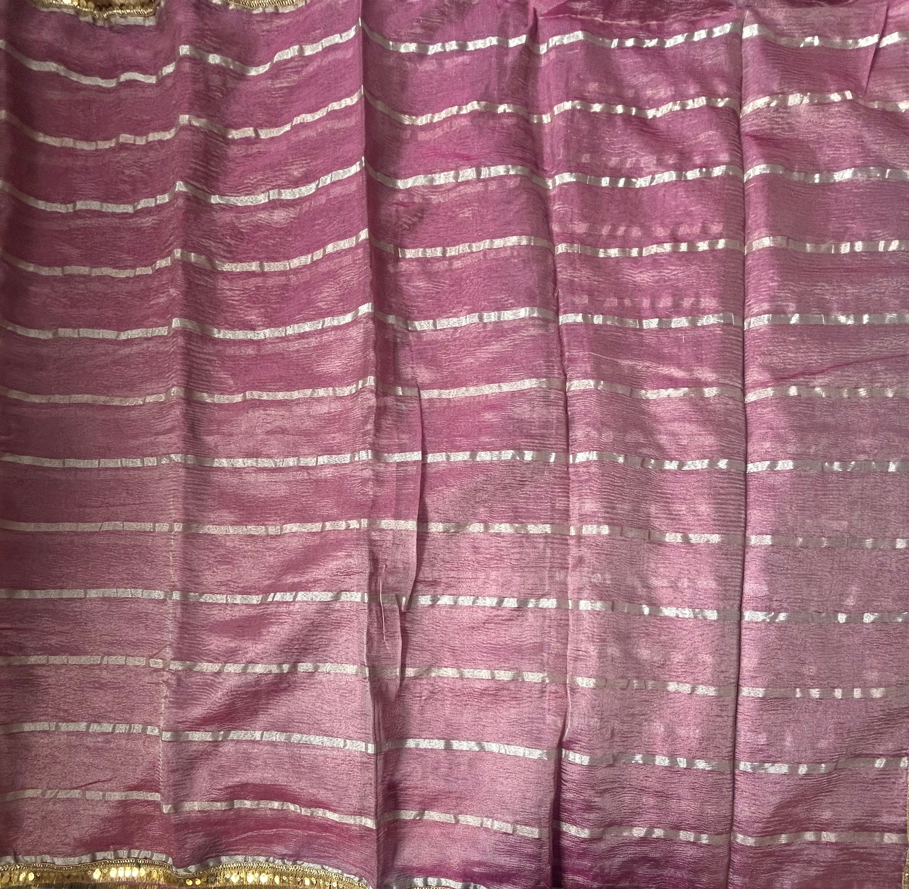 Pastel pink small border semi tissue saree