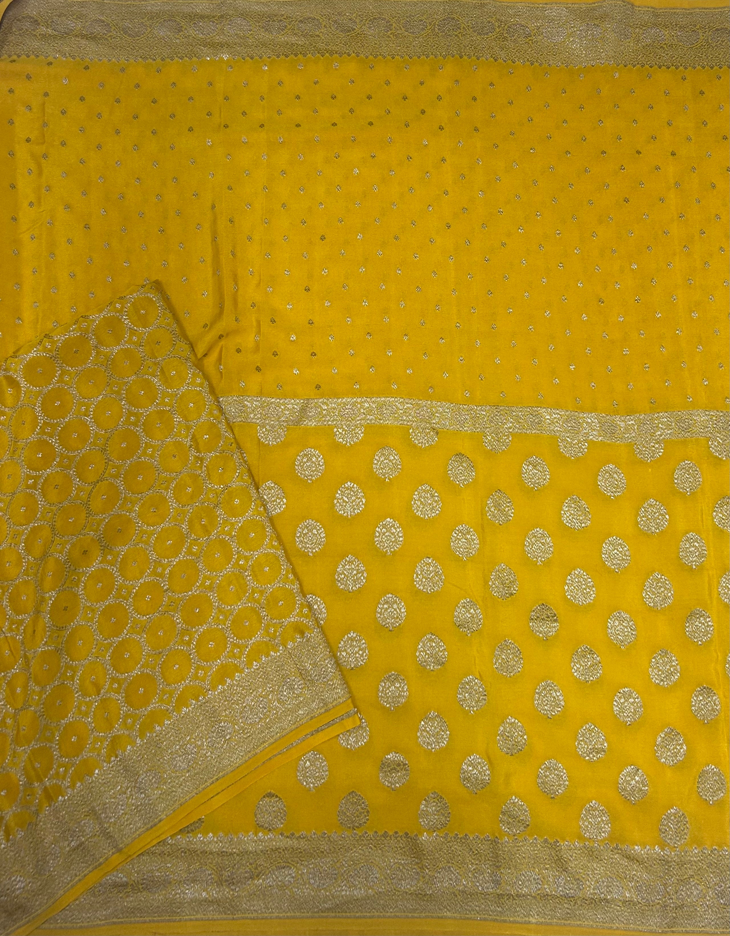 Yellow small n big butta pure benarasi crepe 103 saree