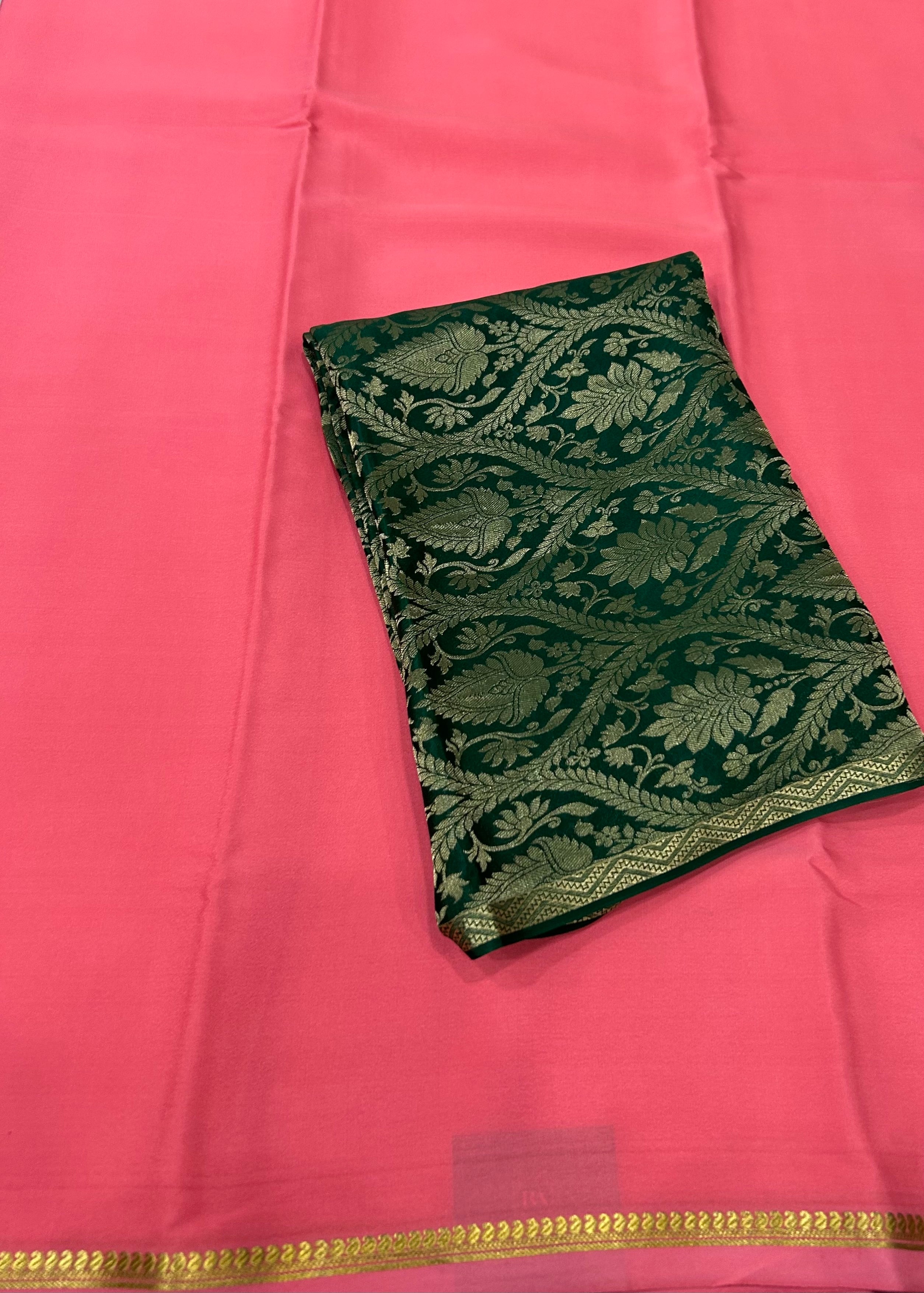 Light pink plain pure mysore crepe silk saree with Mysore brocade blouse piece(MSM106)