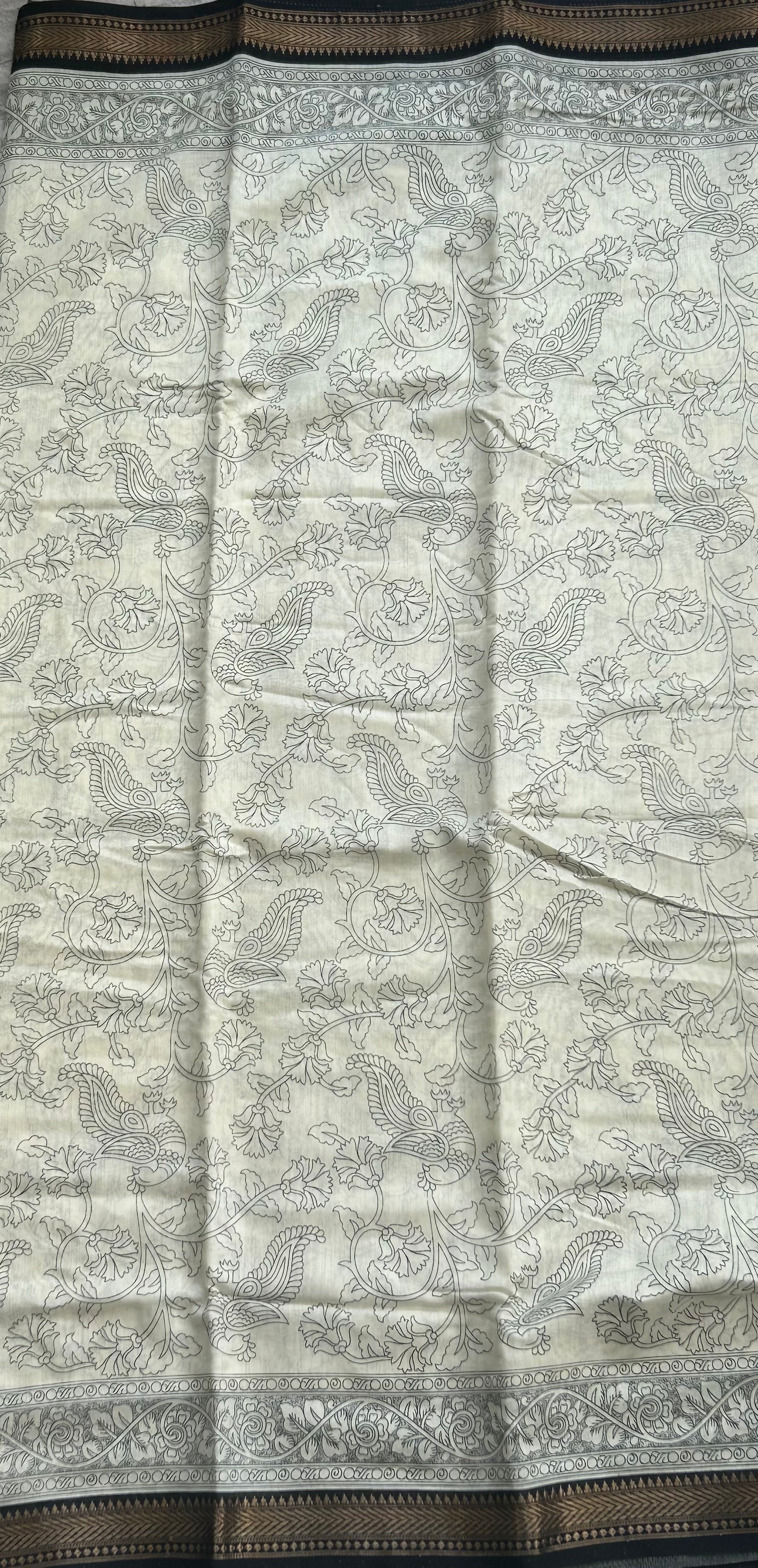 White black -02 kalamkari tussar crepe saree