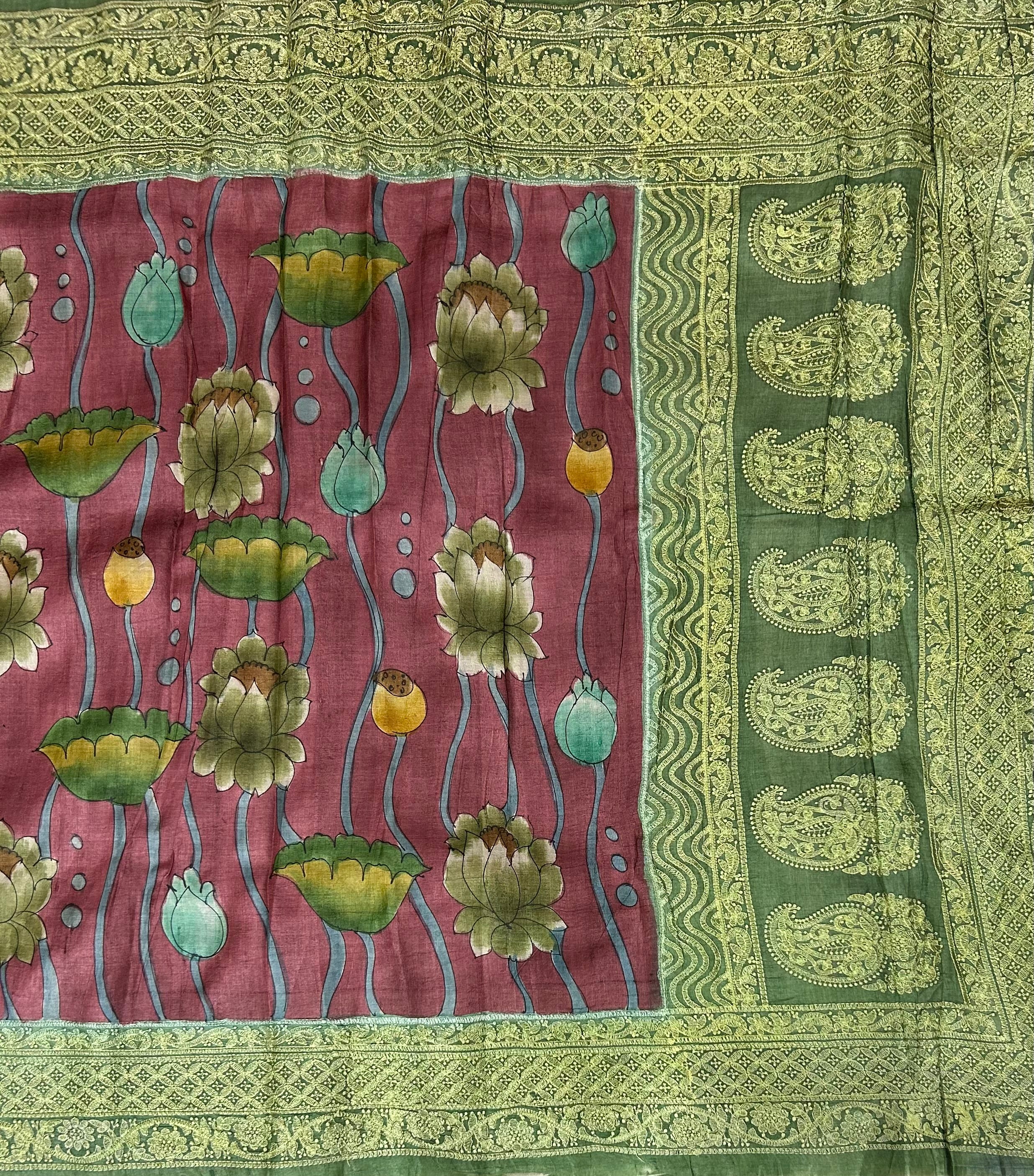 (Maroon pure handloom  tussar silk-12 saree