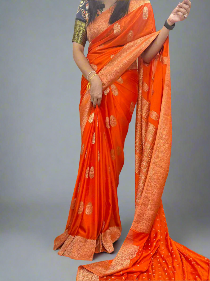 Orange big butta-07 soft crepe silk saree (RR)