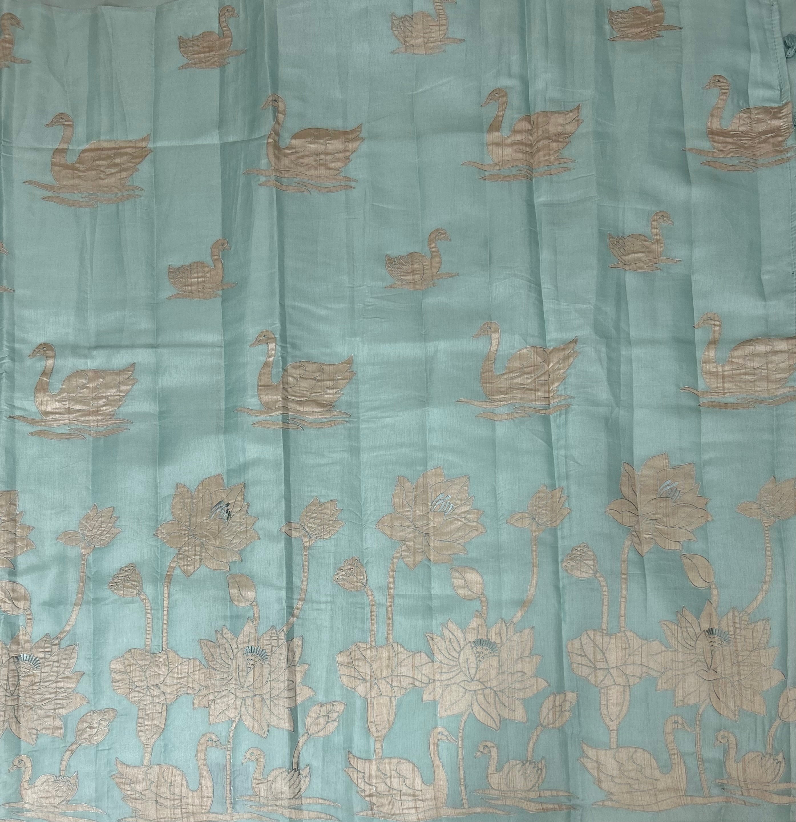 Pastel blue semi Tussar appliqué work-101 saree