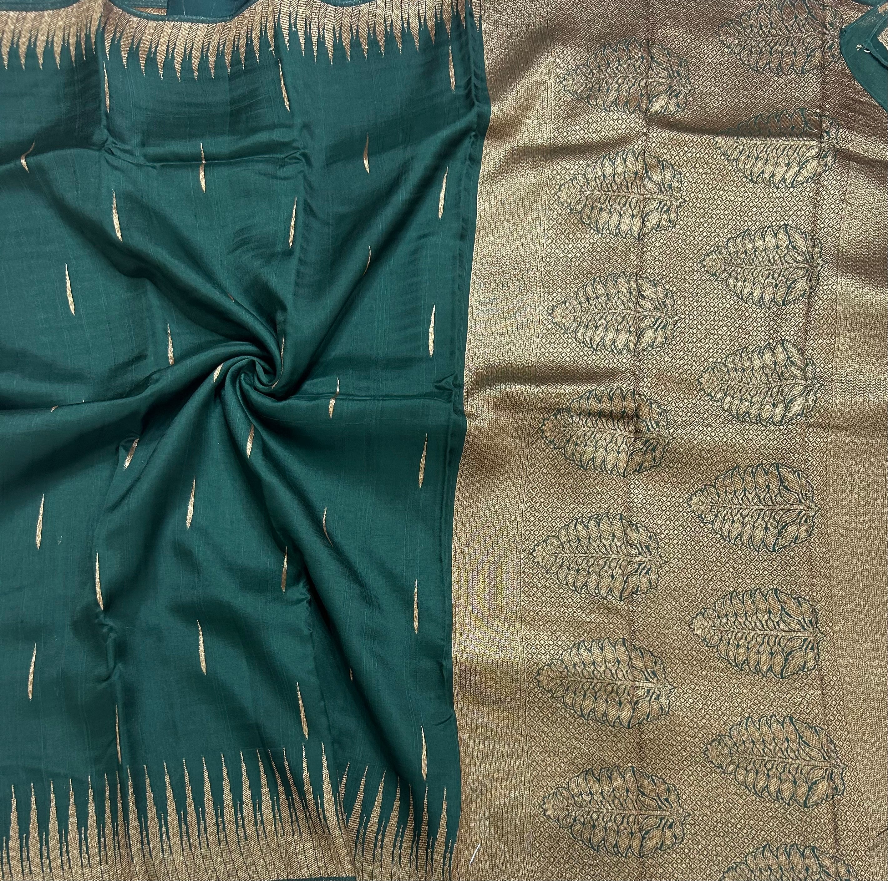 Bottle green temple border tussar crepe 106 silk saree