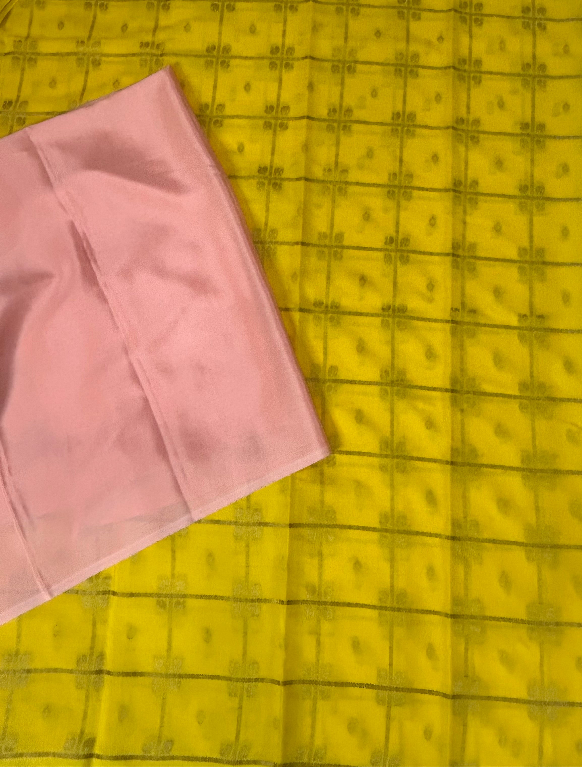 Yellow contrast checks borderless pure mysore silk-102 saree