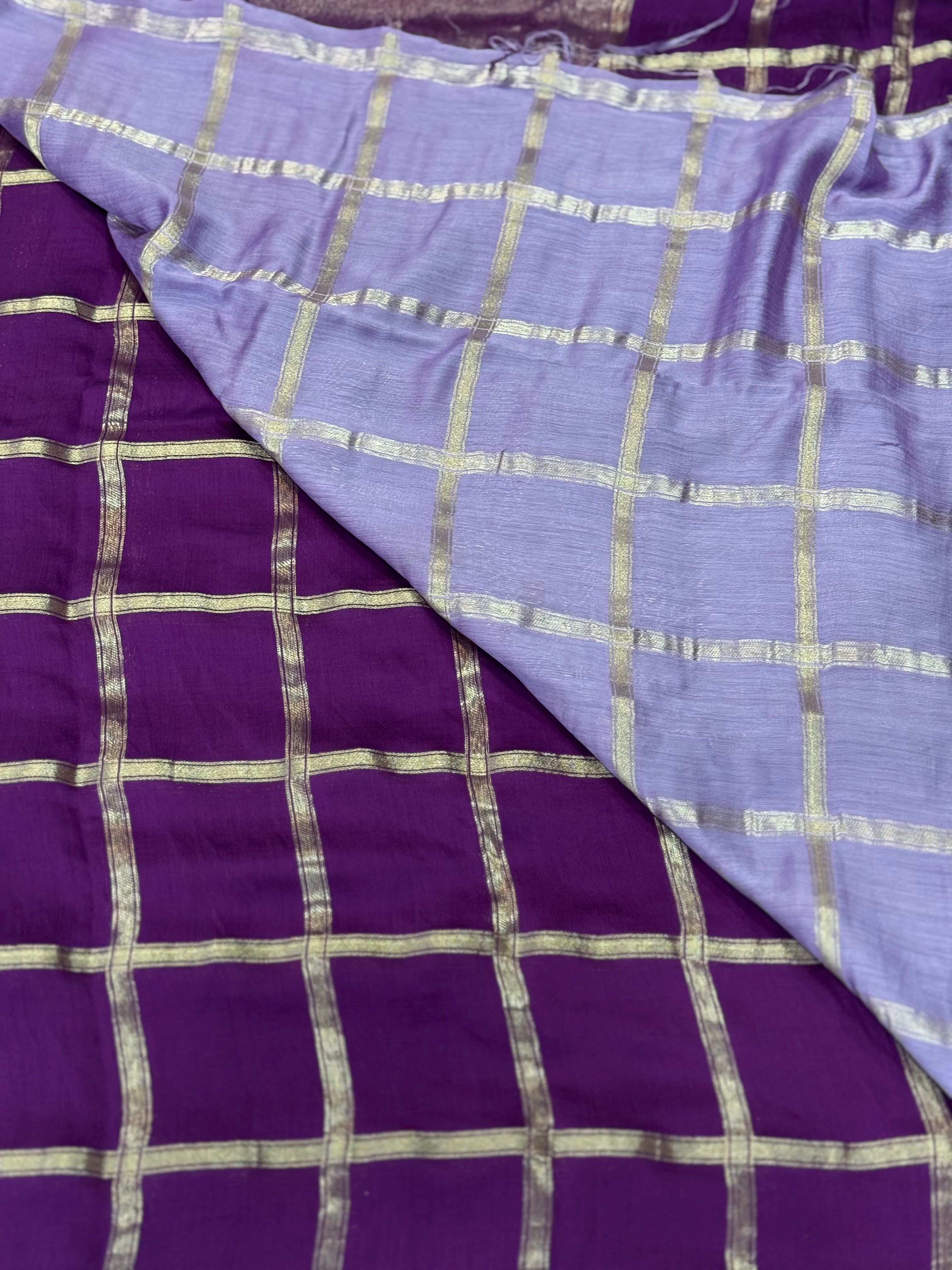 Purple soft tussar crepe checks  saree