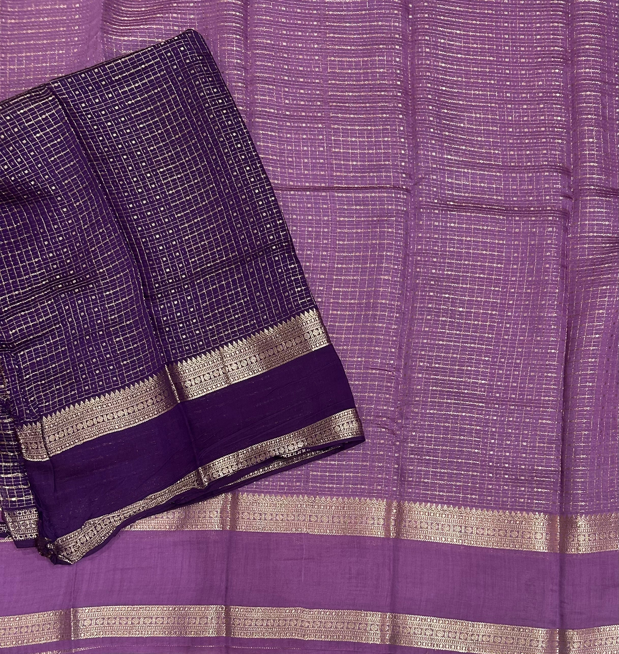 Lavender small checks soft Tussar 03 crepe saree