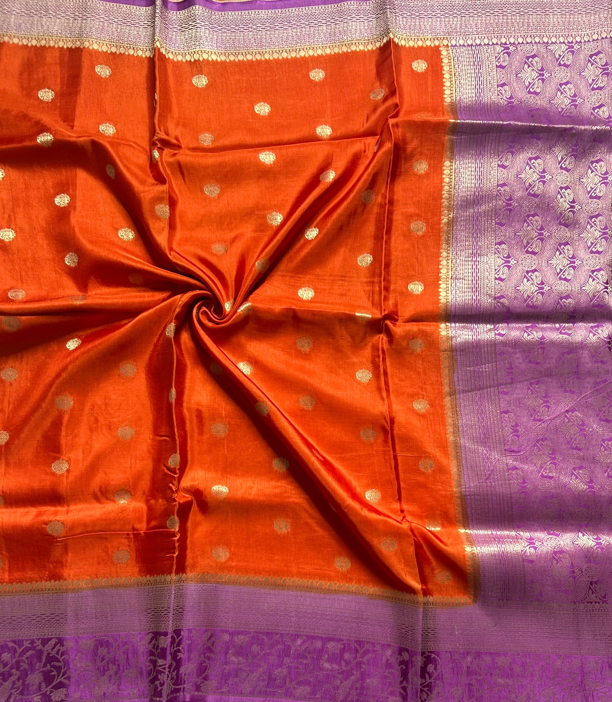 orange small Butta satin crepe 103 saree