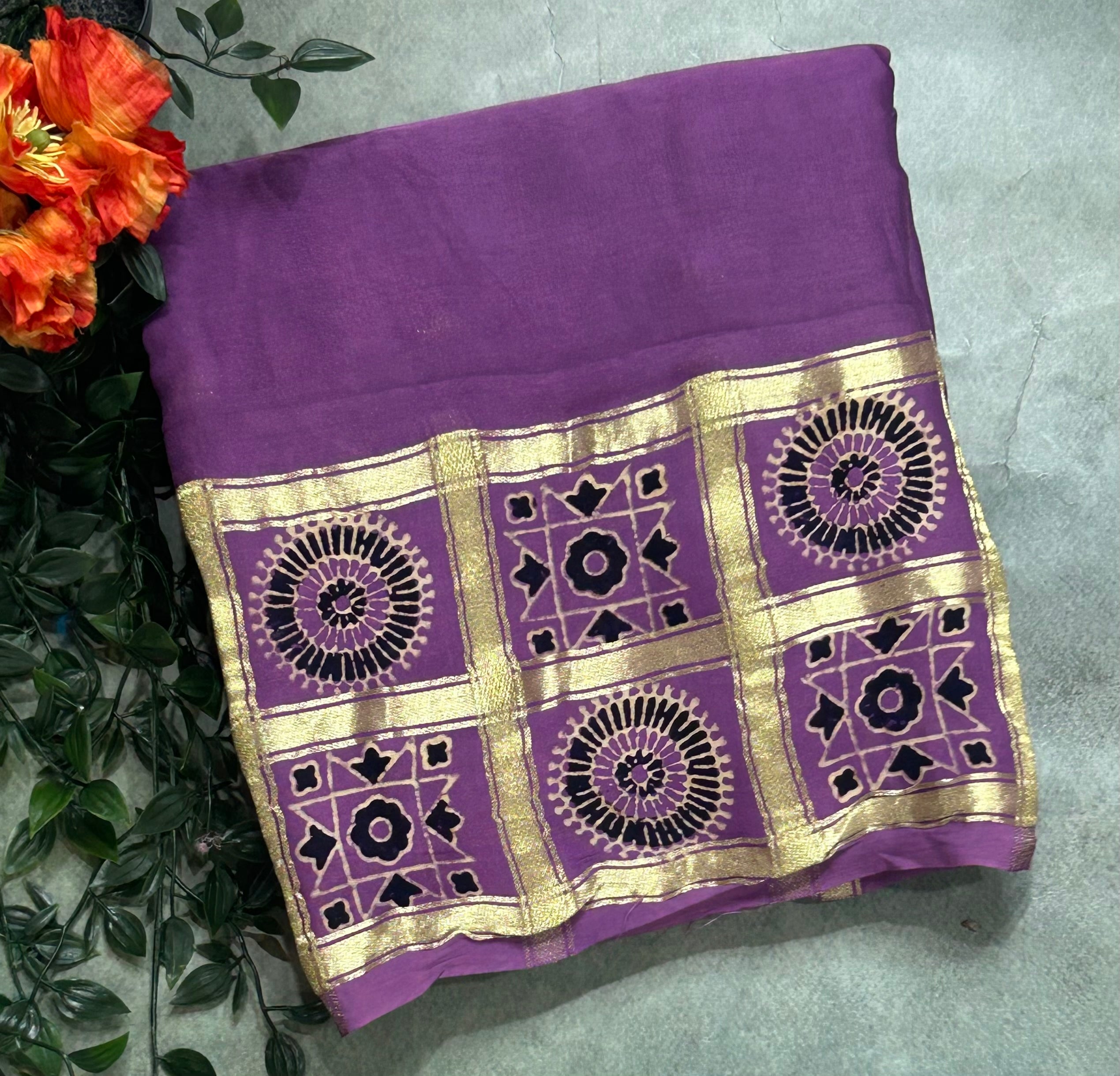 Lavender checks border modal silk 104 saree