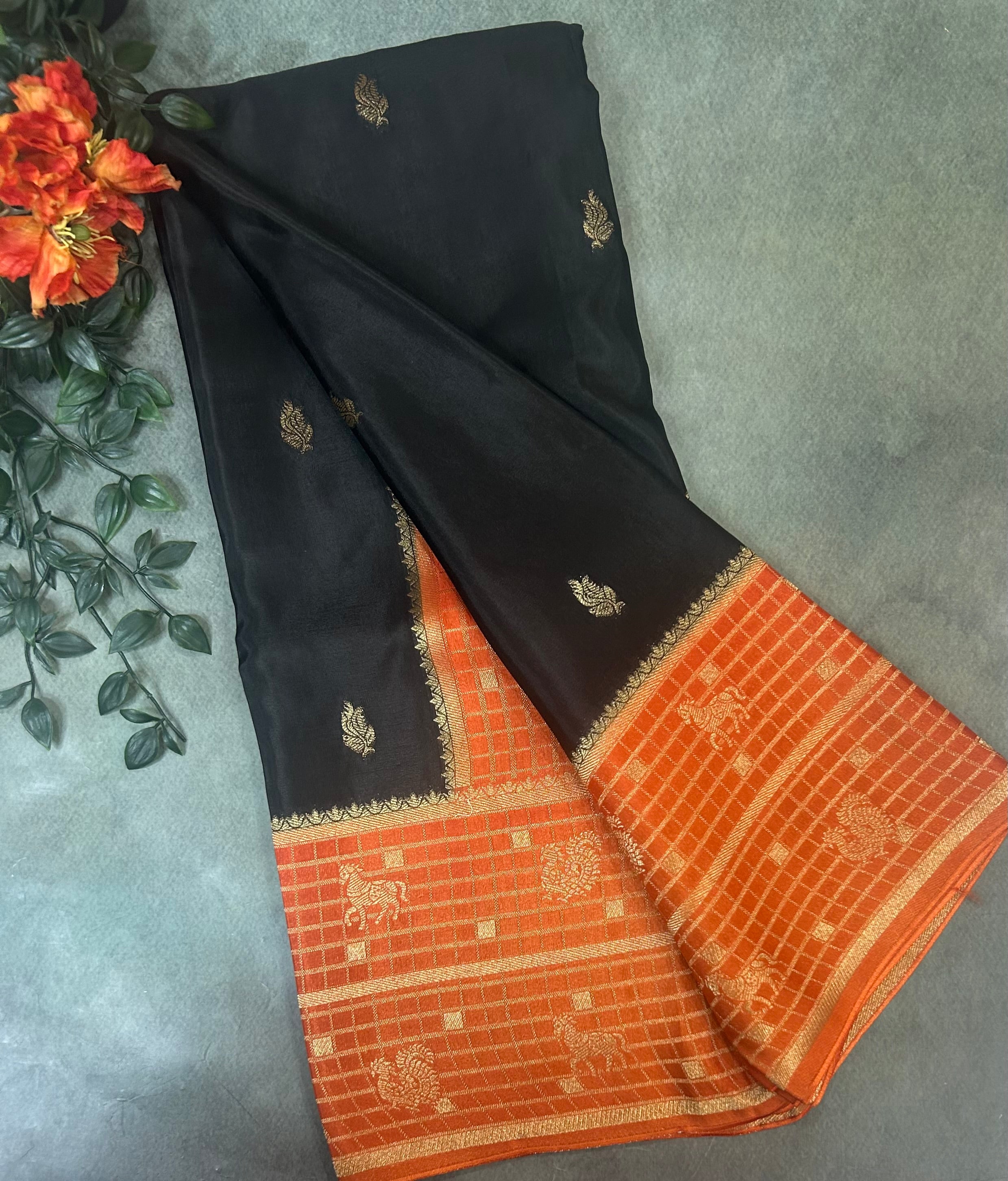 Black Checks border semi Mysore 104 saree