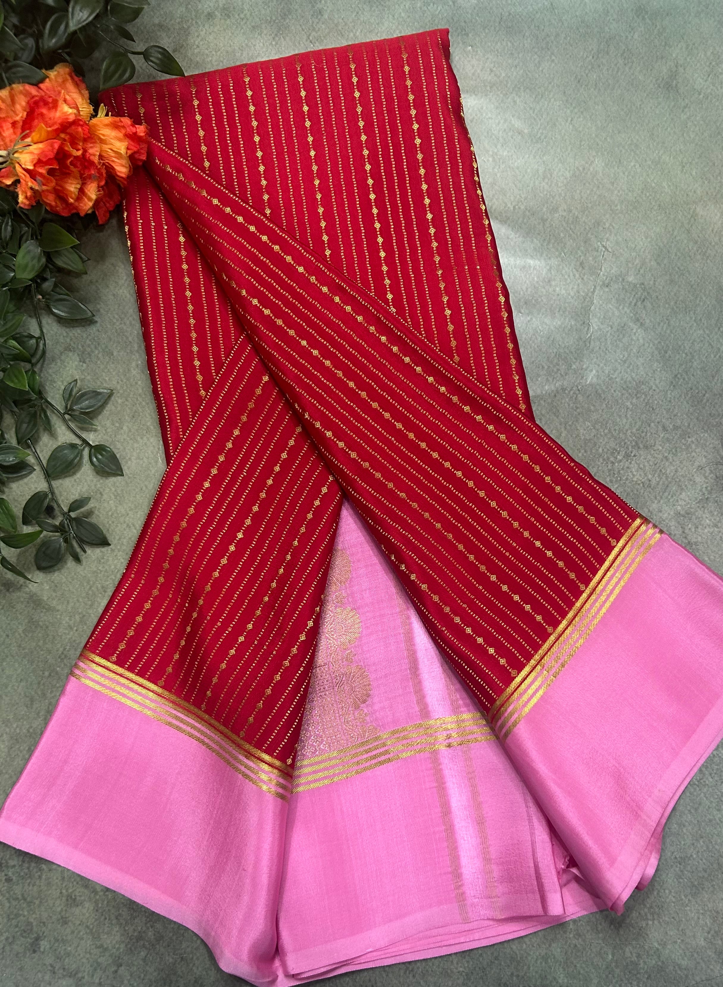 Red stripes pure Mysore silk 104 saree