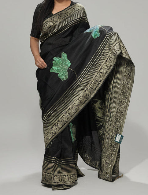 Black appliqué tissue 103 saree