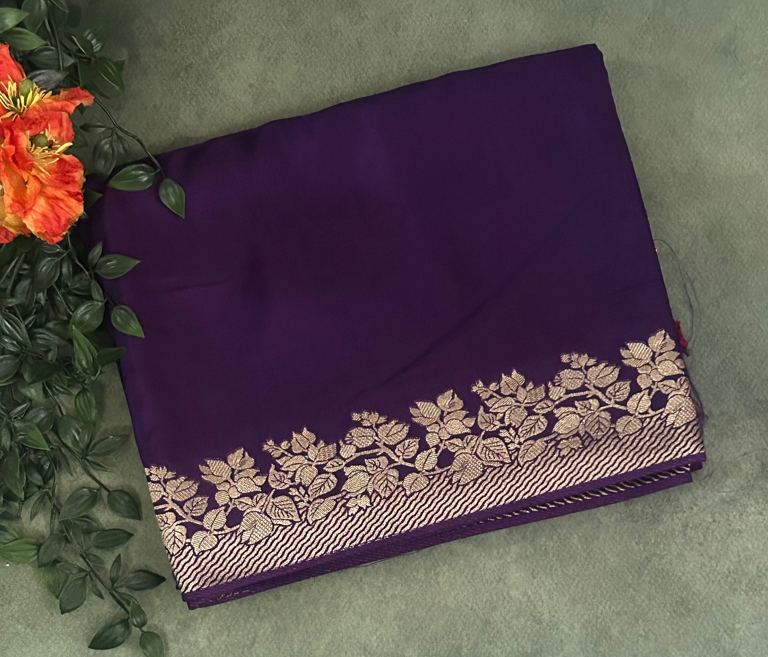 Purple small border dola crepe 102 saree