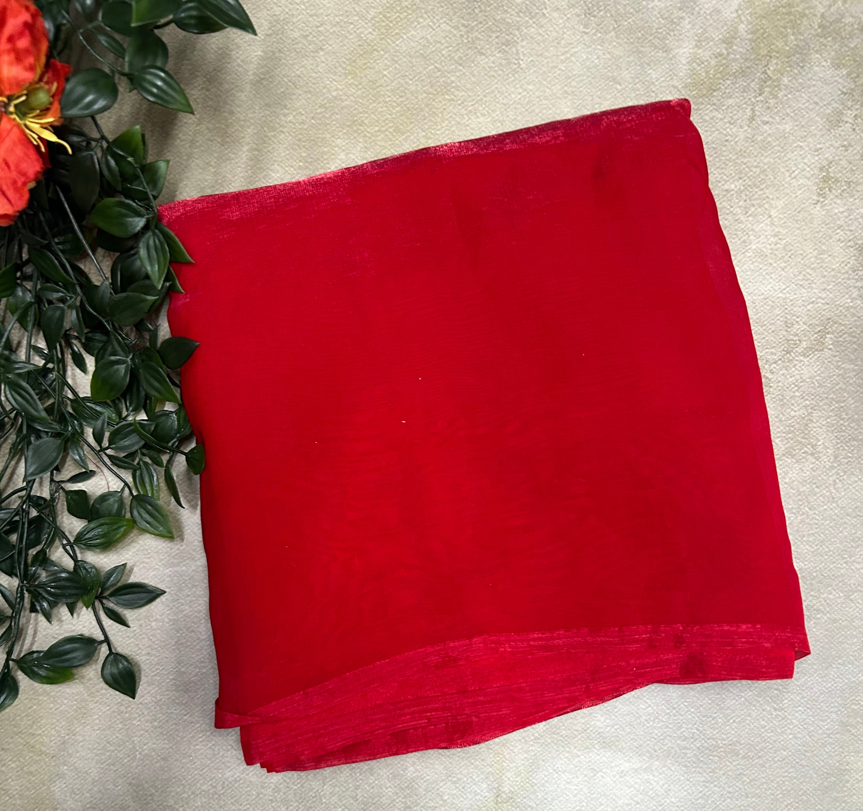 Red plain party wear saree