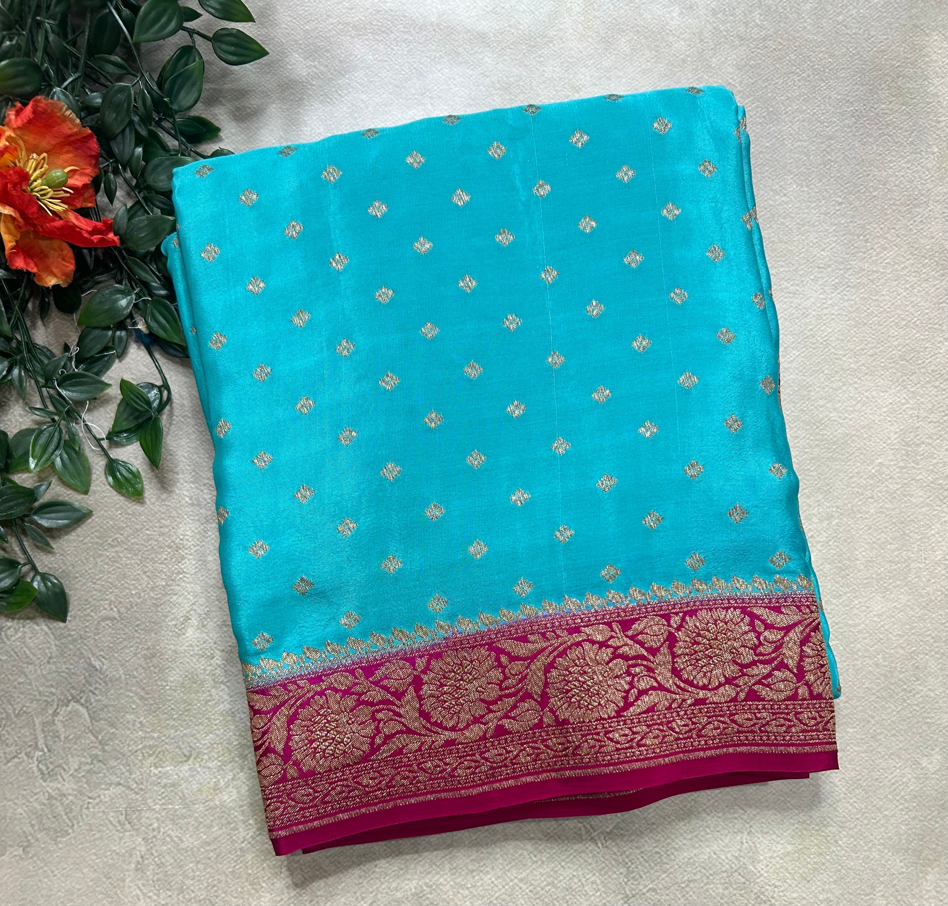 Blue small Butta pure Benarasi crepe 106 saree