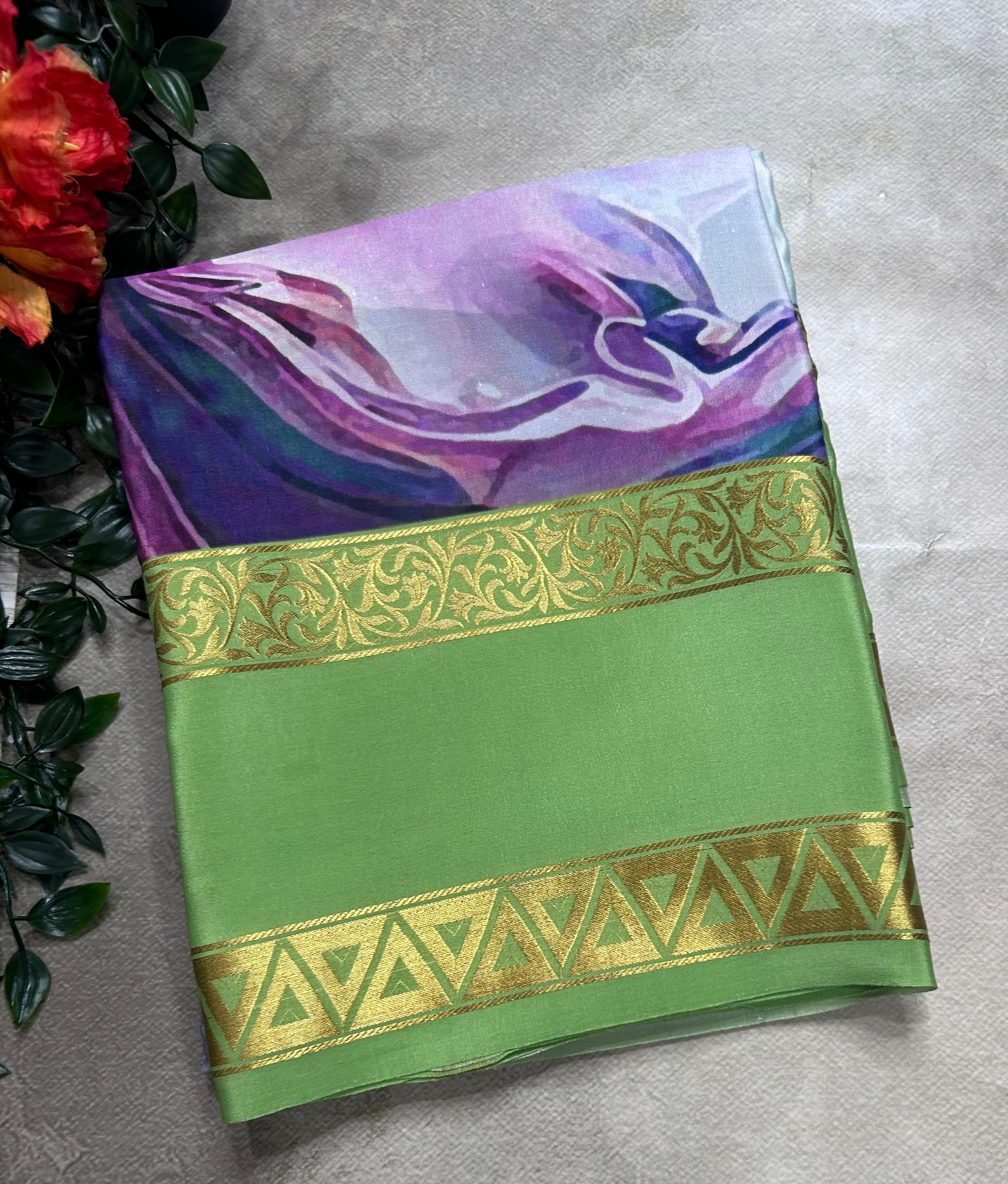 Multicolour digital print pure mysore silk saree(DMS106)