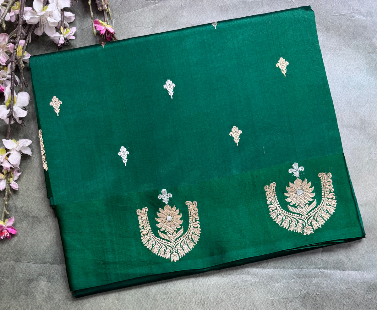 Bottle green benarasi lightweight silk 111 saree