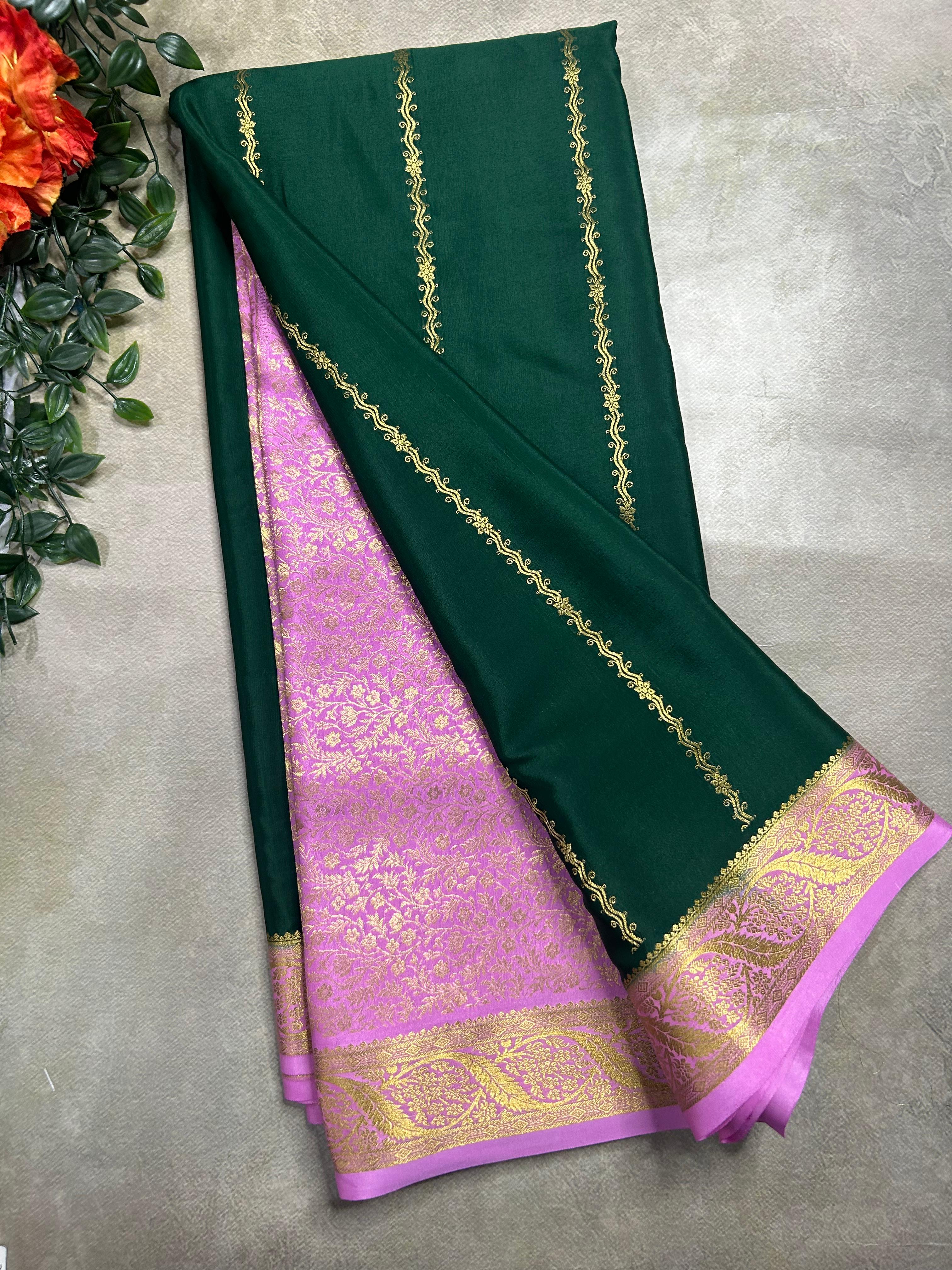 Bottle green stripes pure Mysore silk 106 saree
