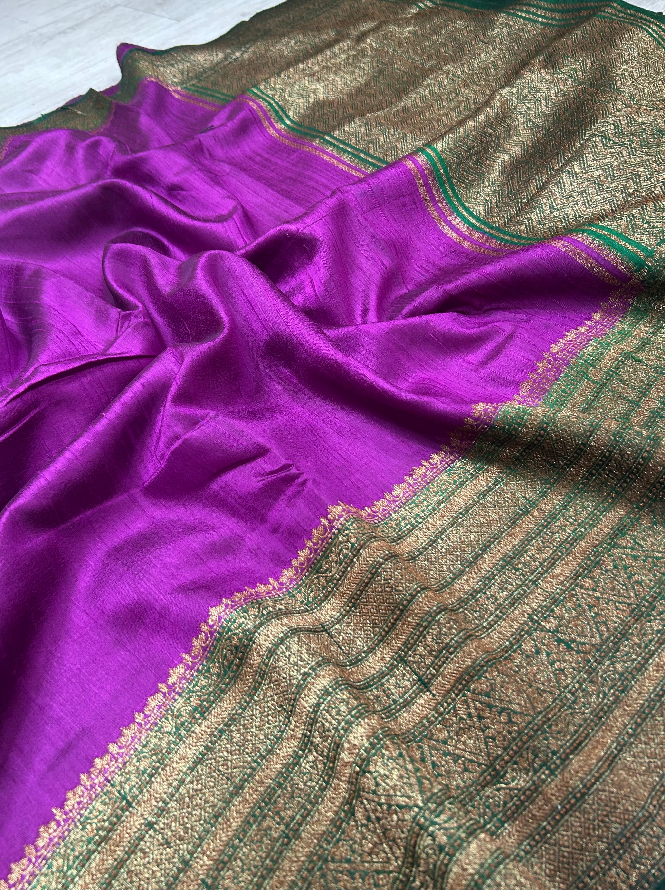 Purple small butta pure tussar crepe 104 silk saree