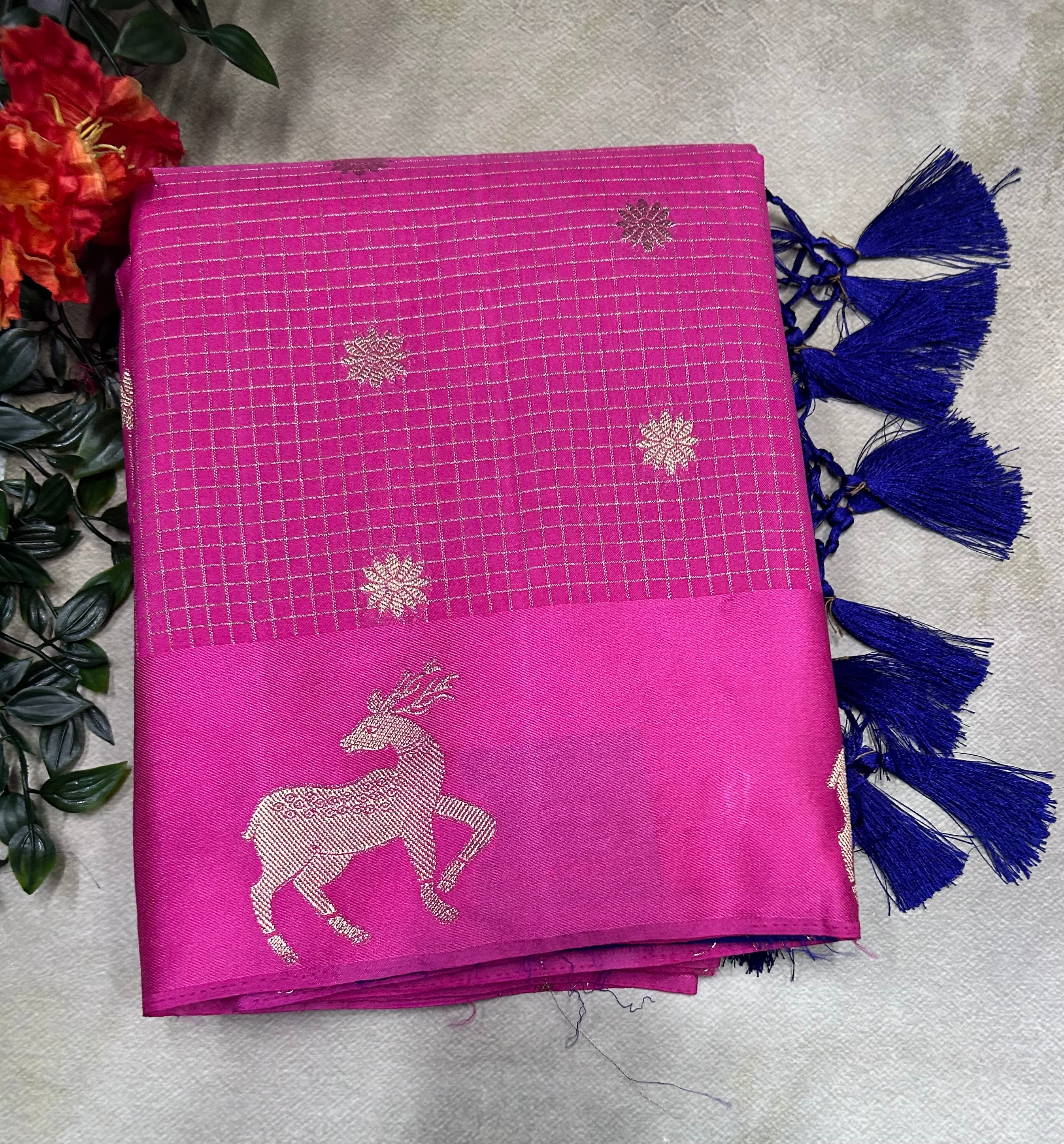 Light pink small checks semi Mysore crepe saree(SMC106)