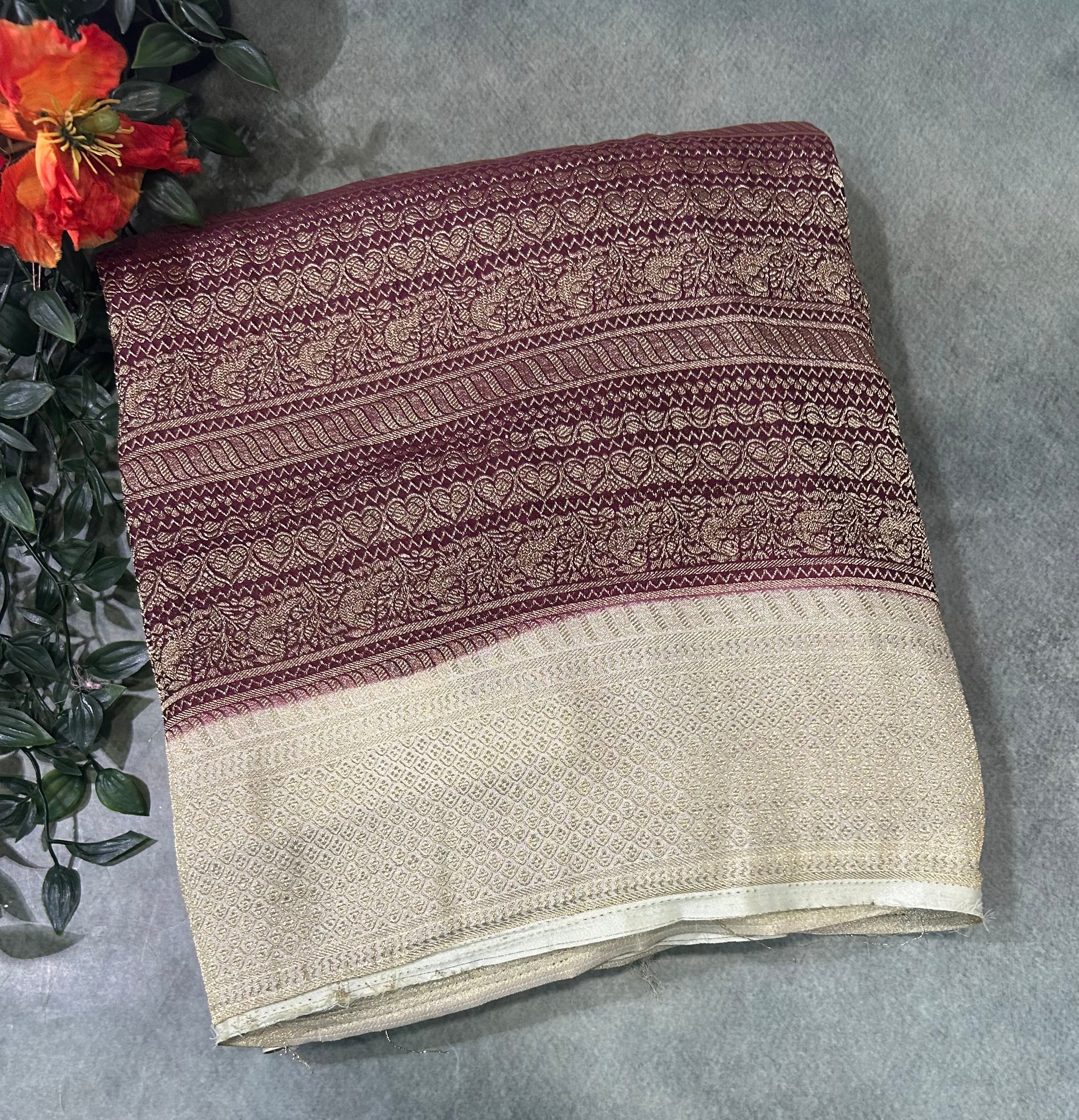 Wine brocade semi georgette 105 saree