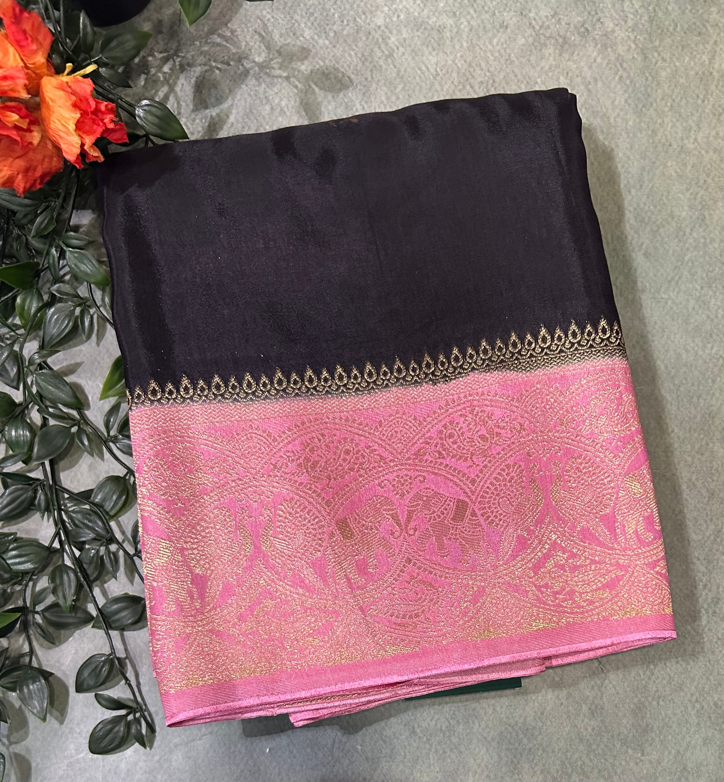Black contrast border semi Mysore 105 saree