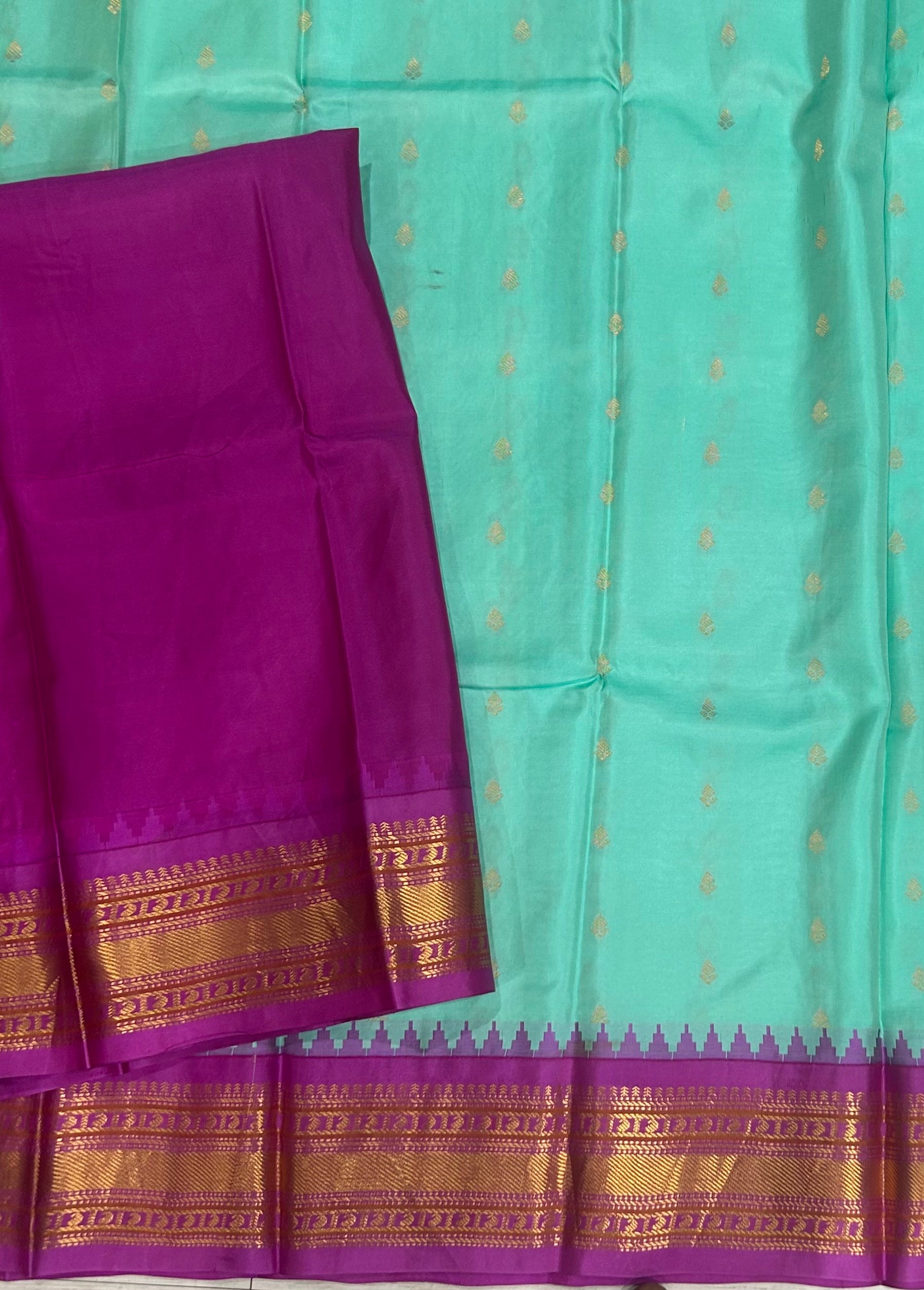 Distemper blue small border pure Gadwal saree