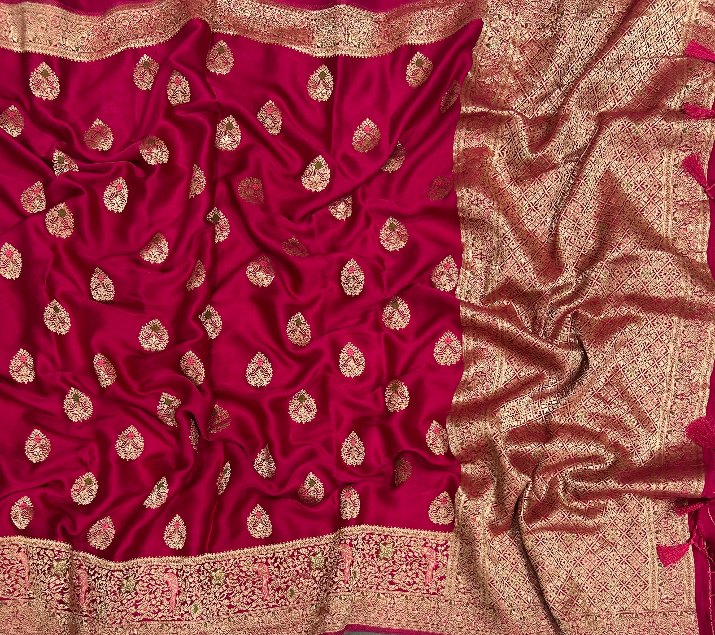 Rani pink Meena satin Benarasi 103 saree