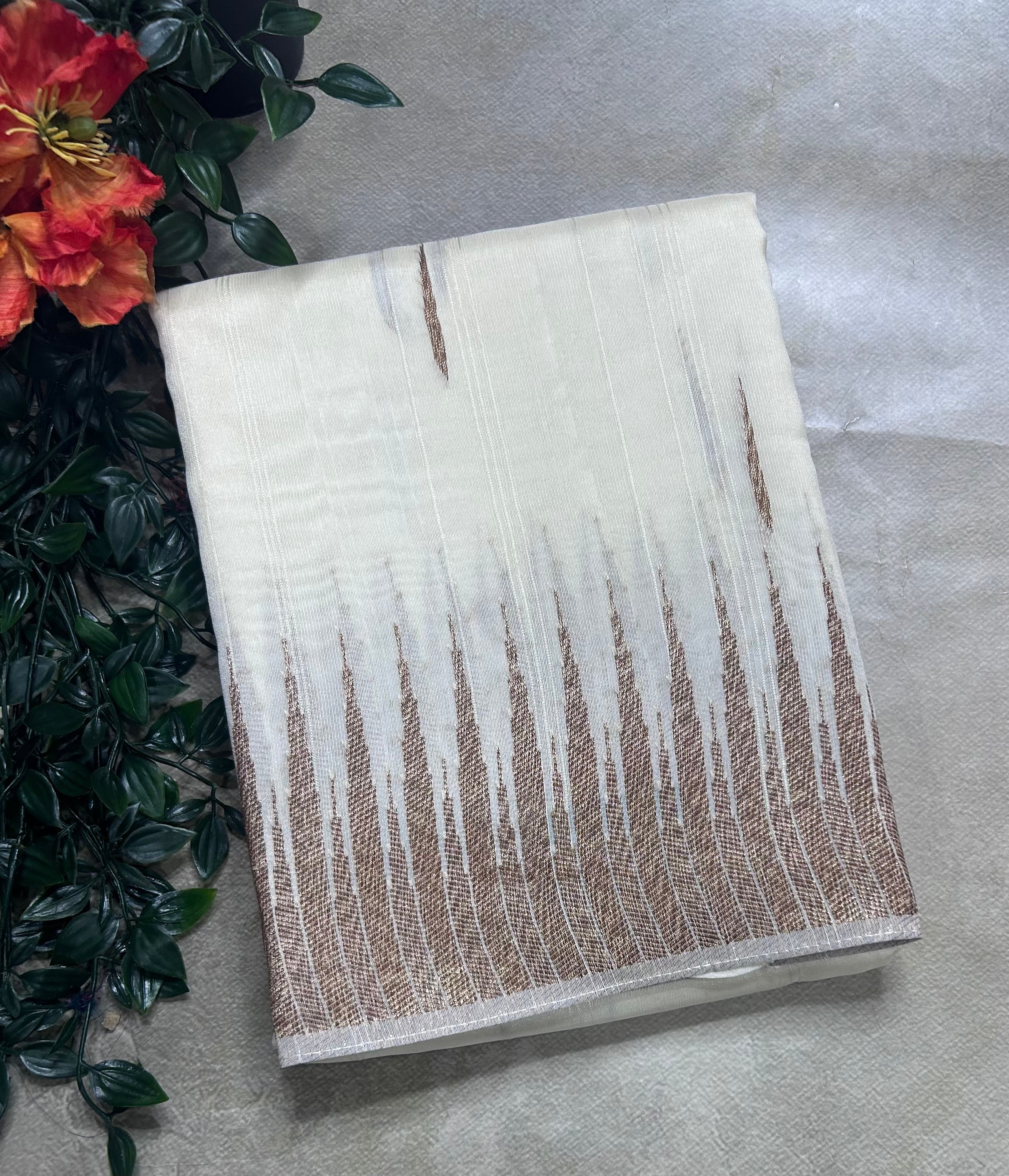 White temple border tussar crepe 106 silk saree