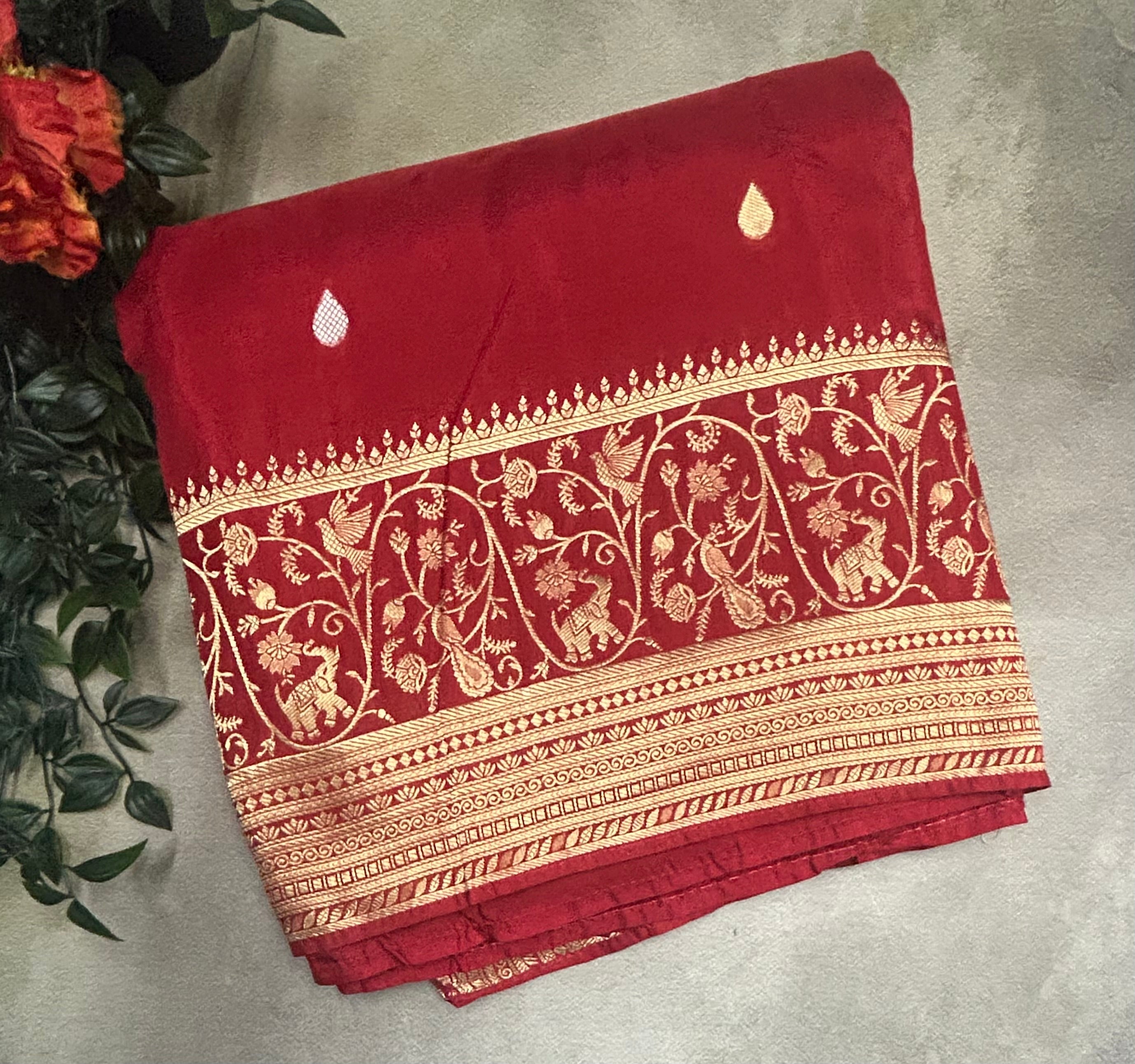 Red long border semi silk saree