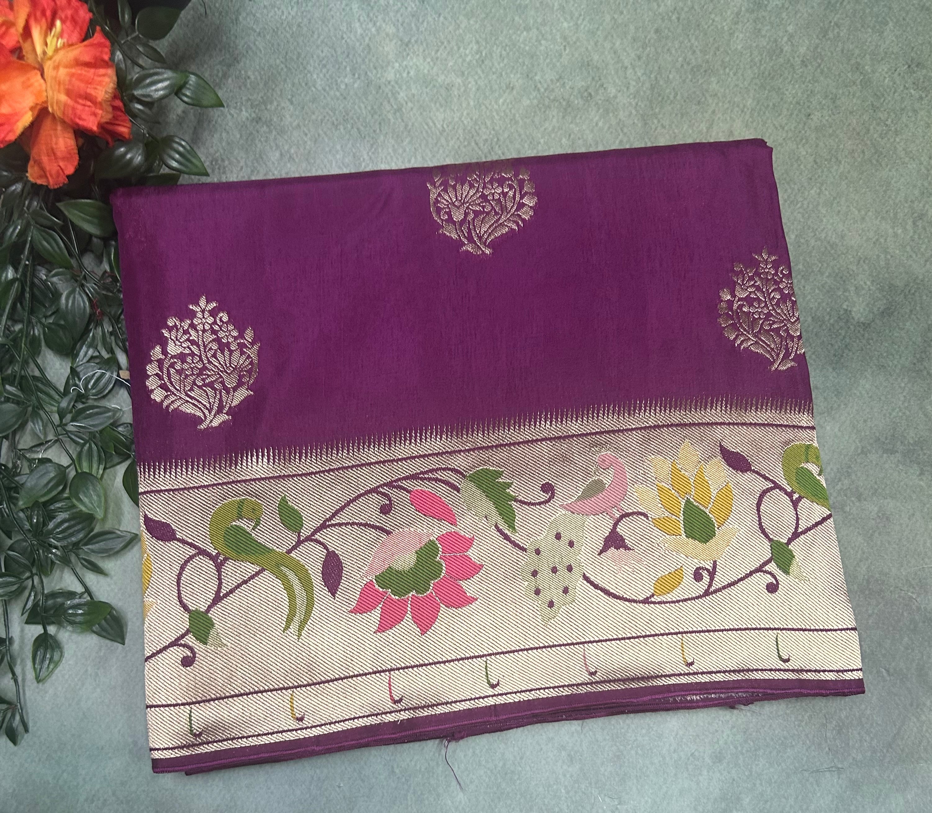 Wine Paithani border tussar crepe 106 saree