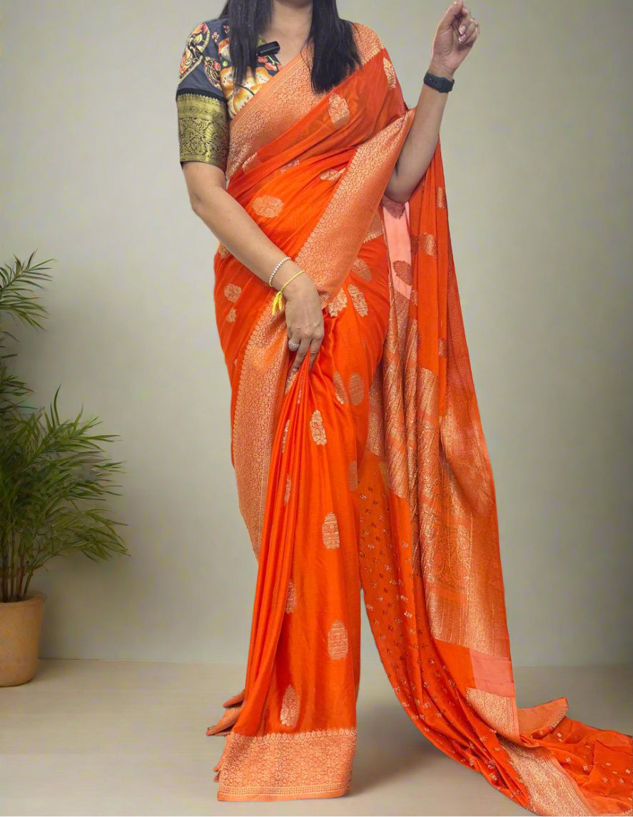 Orange big butta-07 soft crepe silk saree (RR)