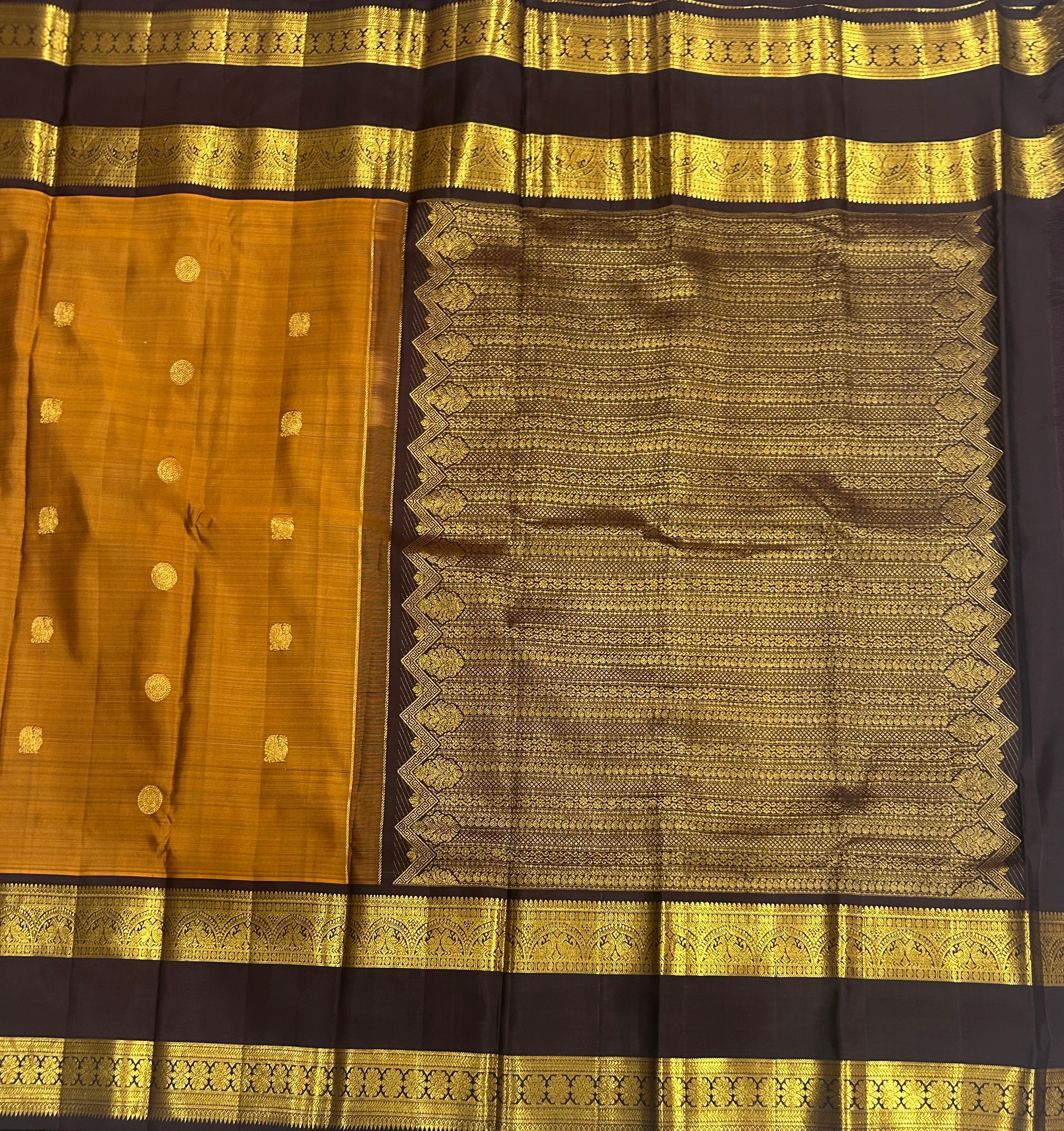 Mustard yellow bentex-12 pure kanchipuram handloom silk vintage saree