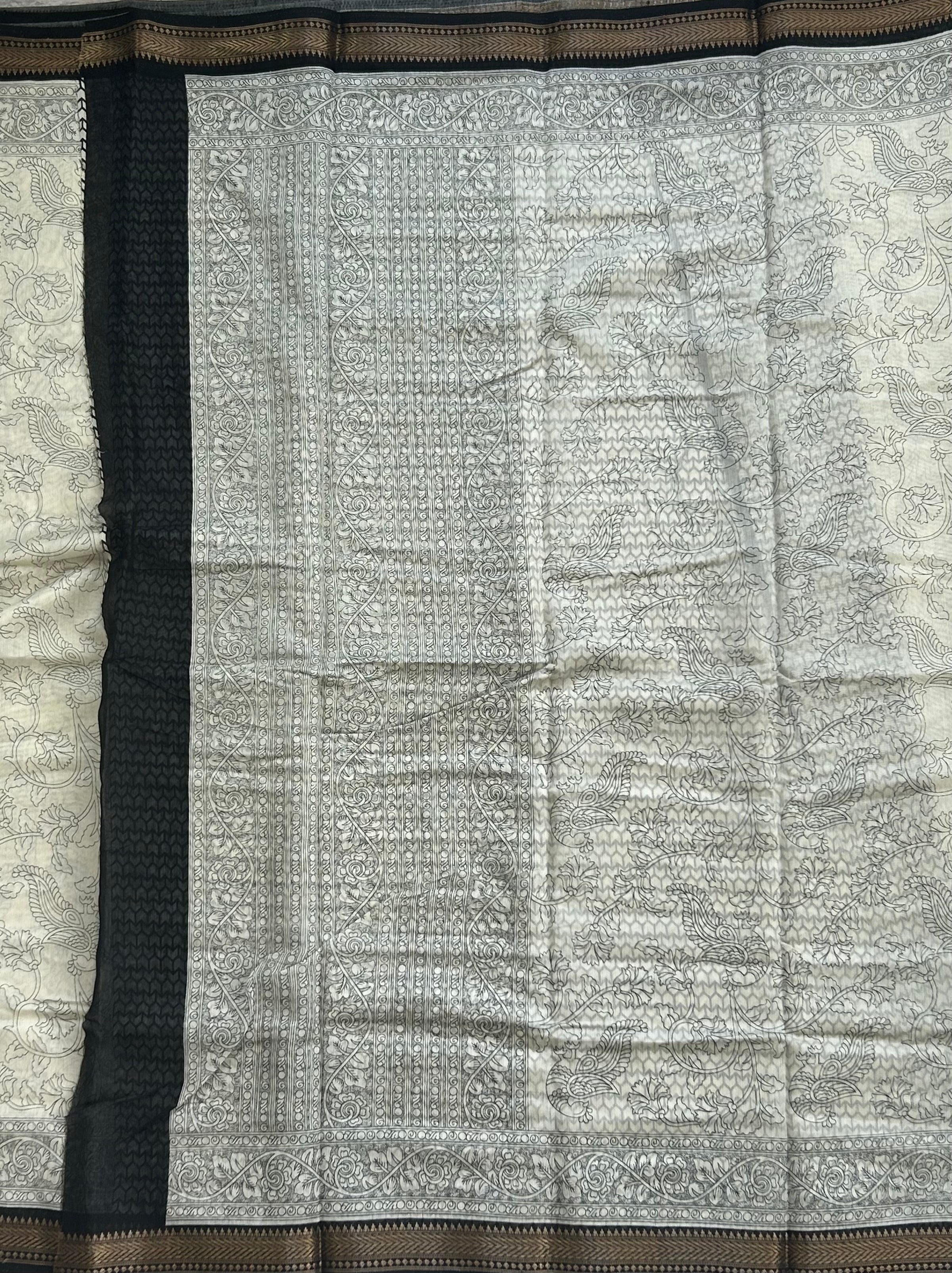 White black -02 kalamkari tussar crepe saree