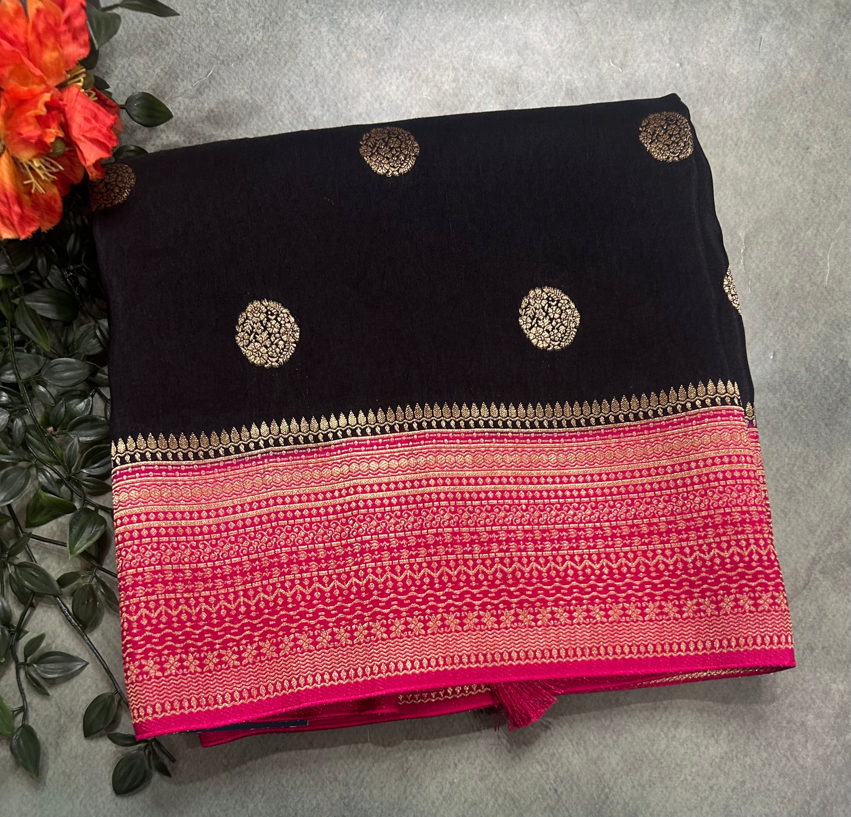 Black n pink vintage Butta dola crepe 104 saree