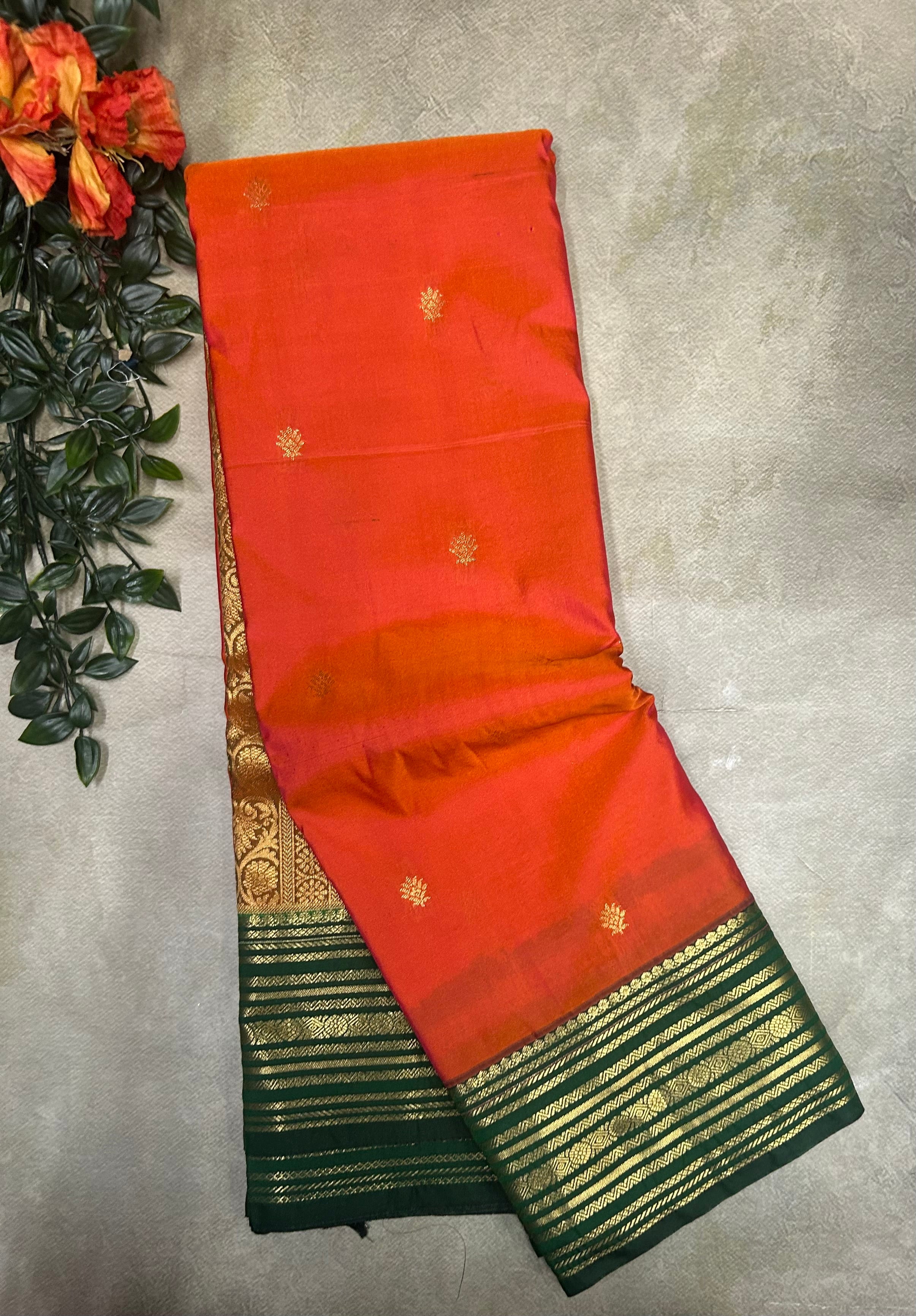 Orange small border semi Kanchi-105 saree