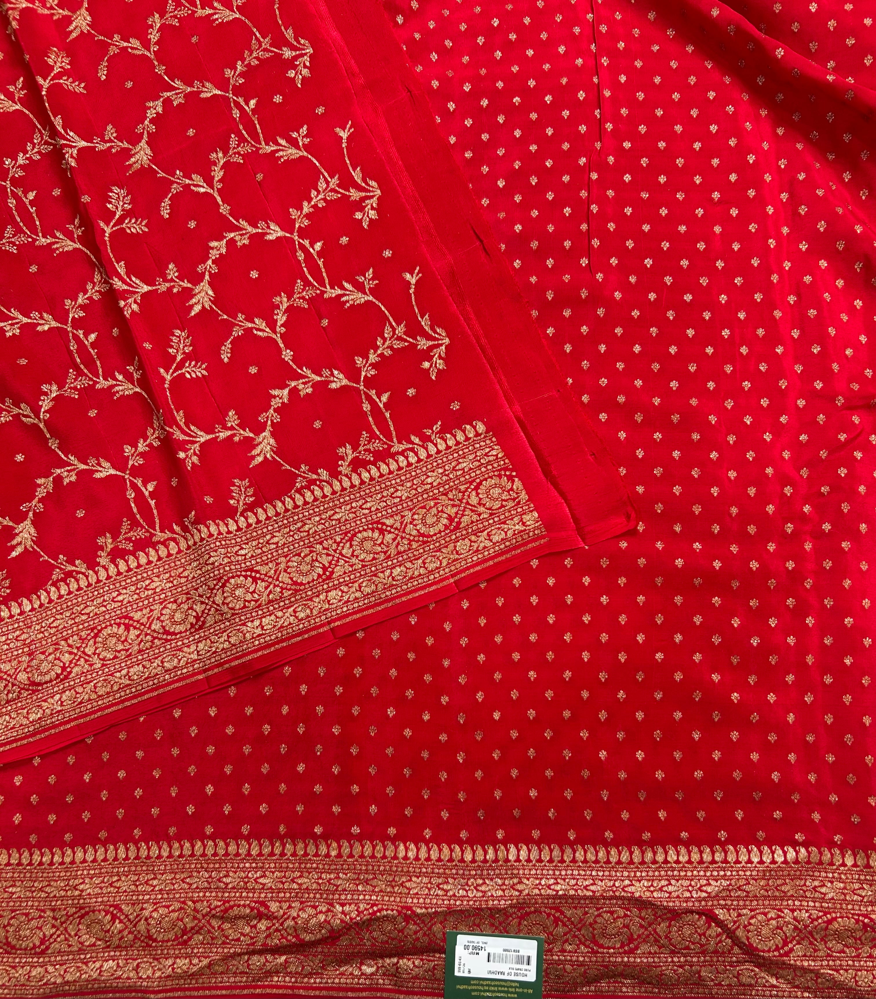 Red small Butta pure Benarasi crepe 106 saree