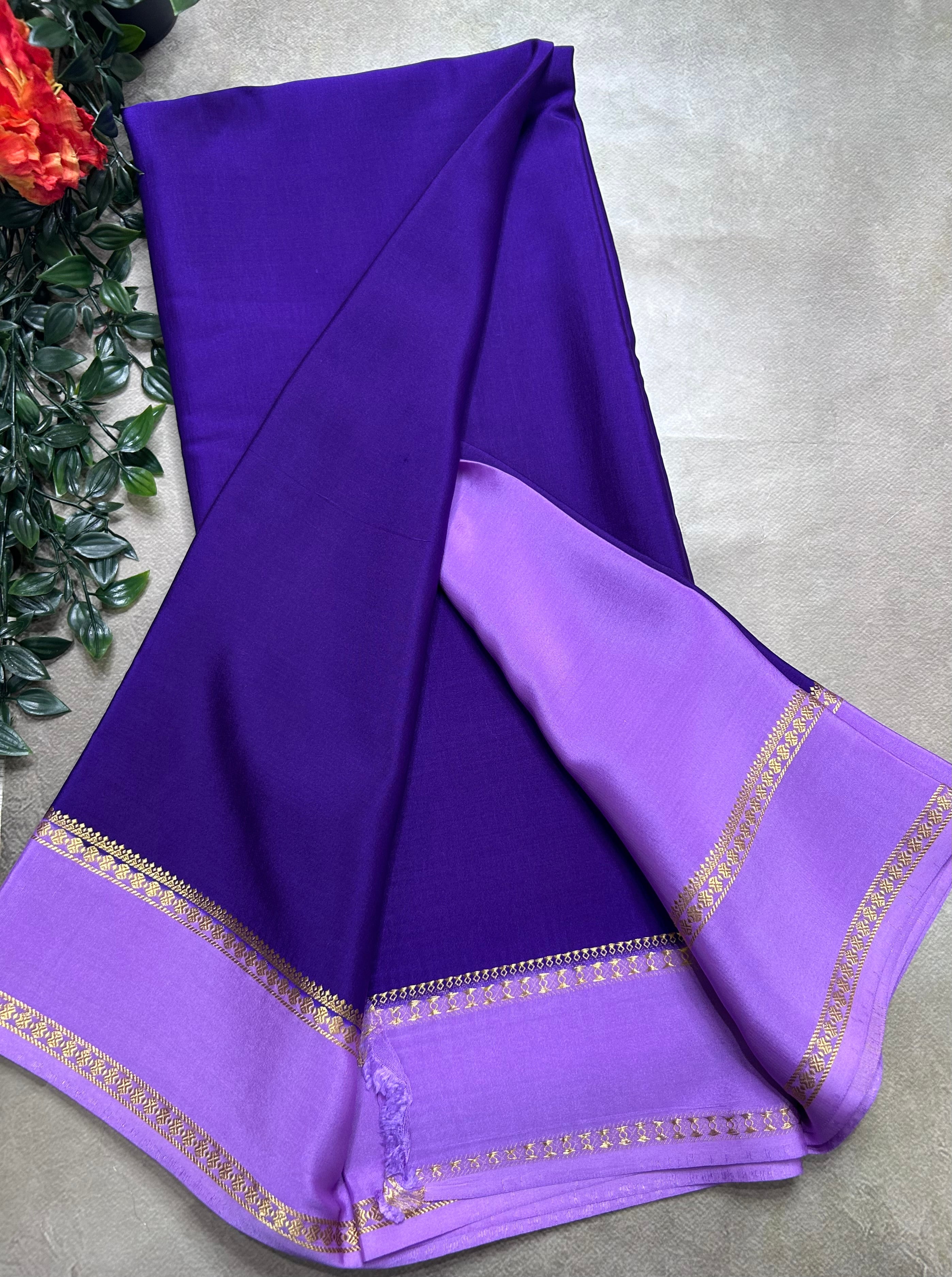 Purple n lilac plain bentex border pure mysore silk saree(BMS105)