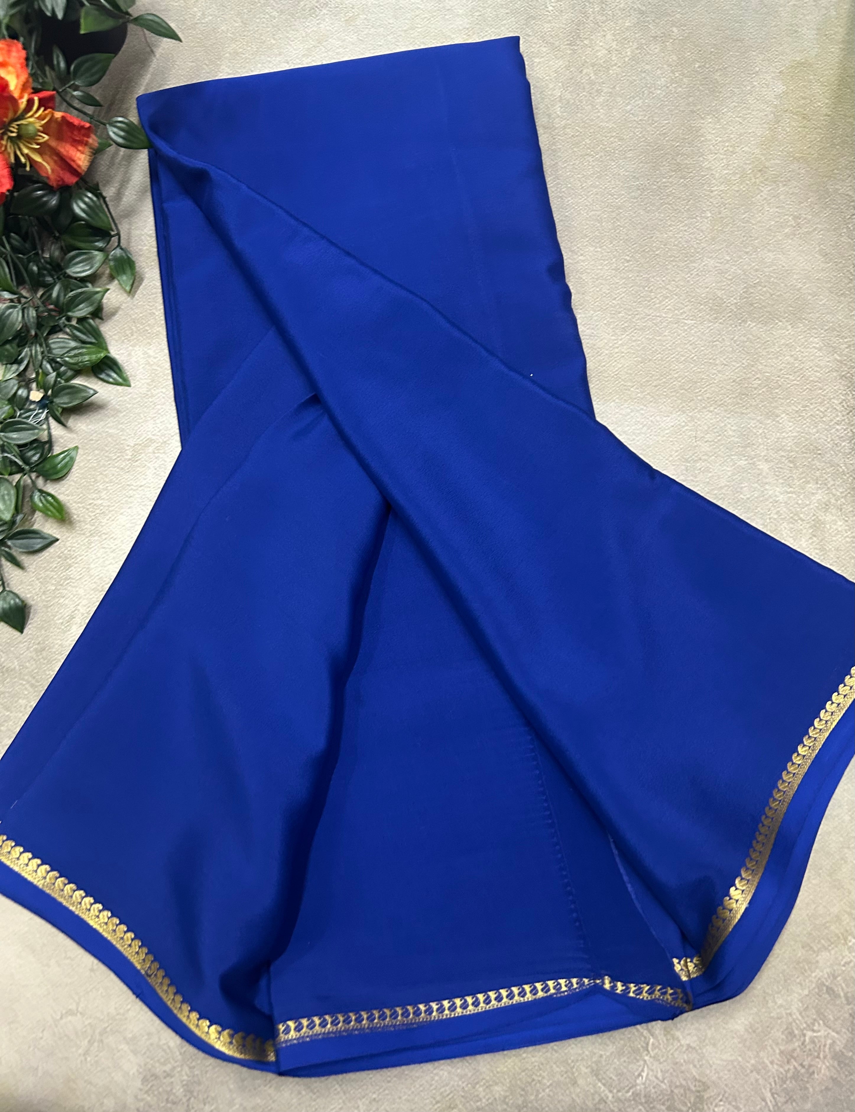 Navy blue small border pure Mysore silk 105 saree