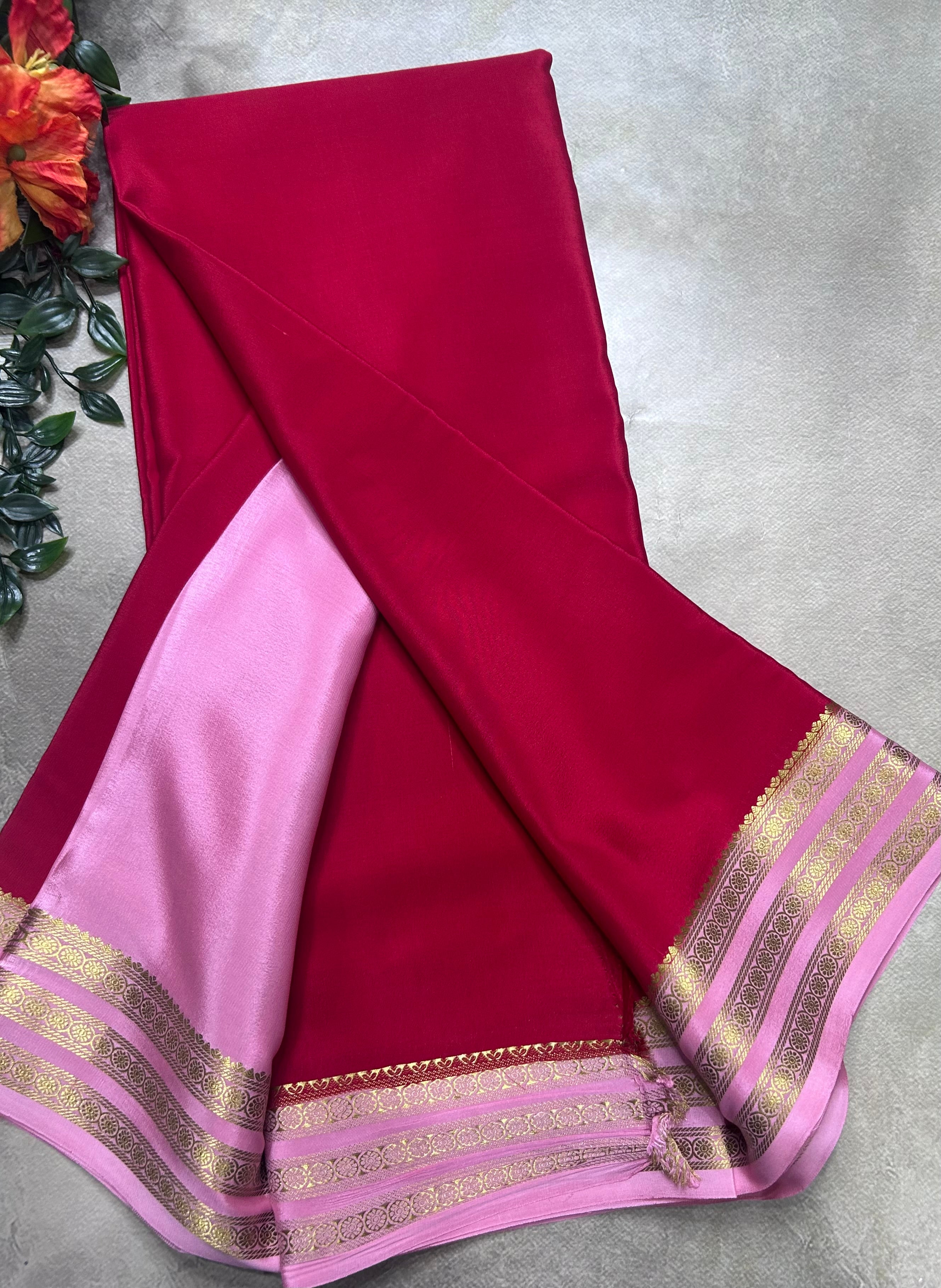 Red small border pure mysore silk saree(MSC106)