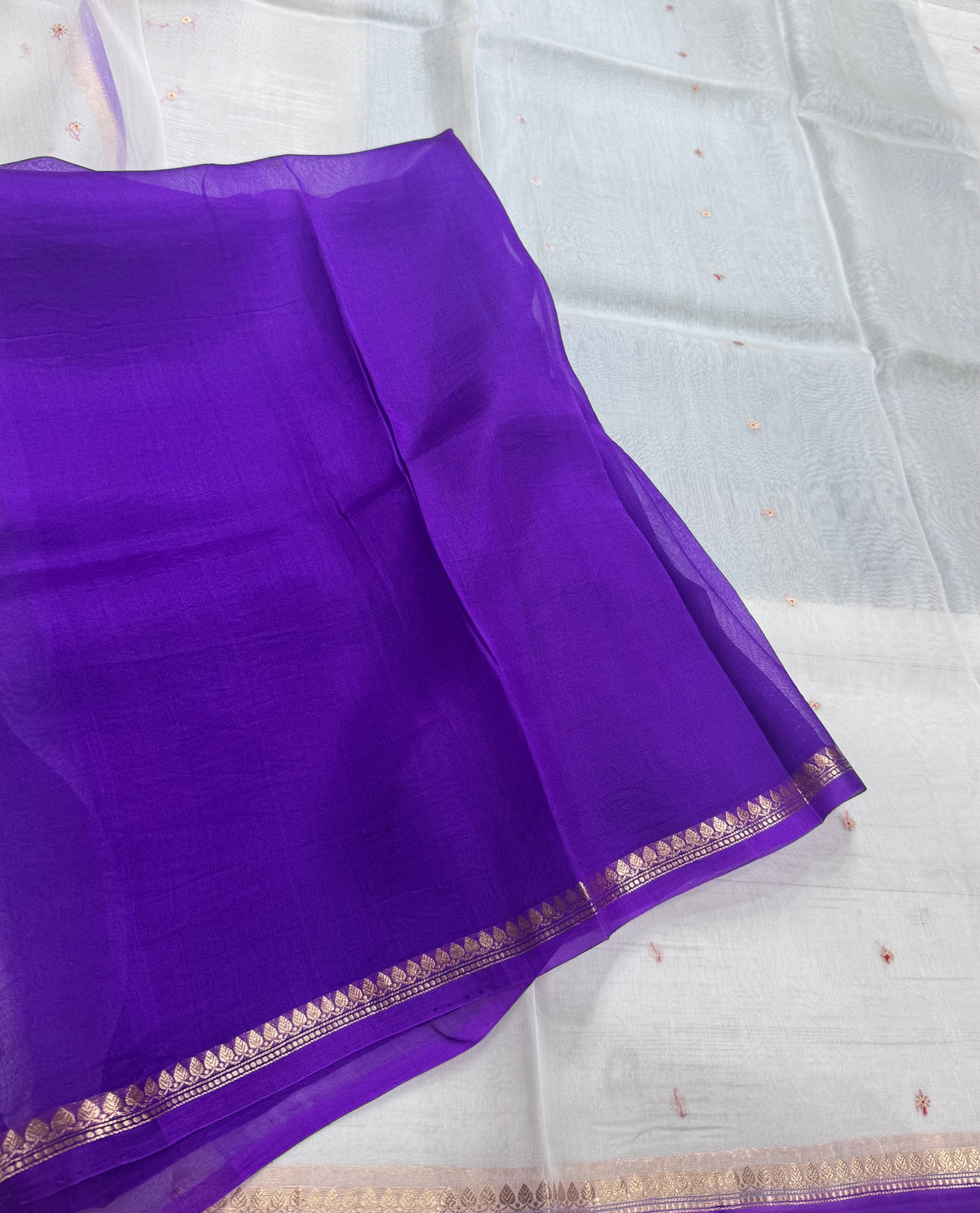 White n purple pure Kora Organza Saree 111