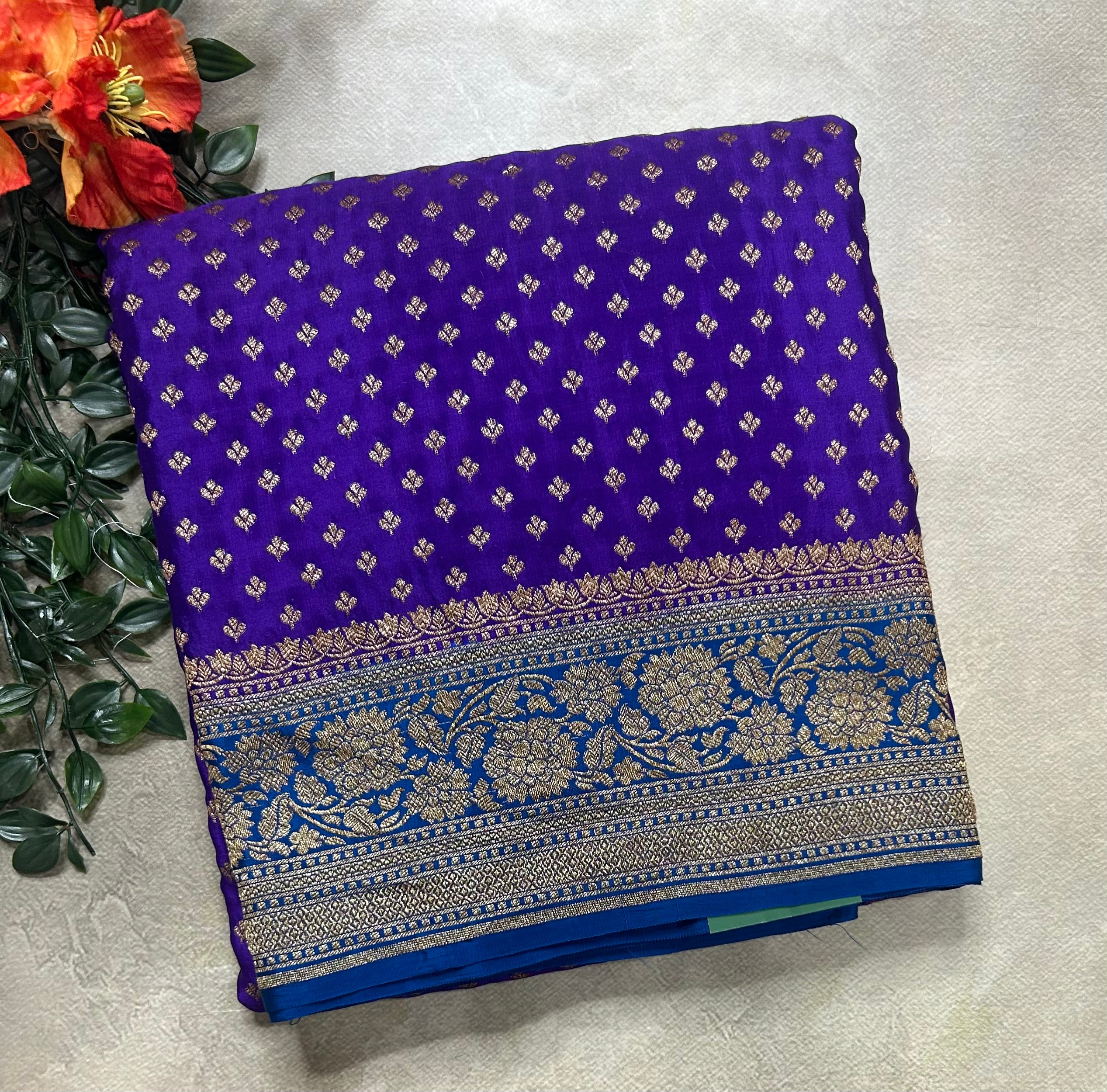 Purple small Butta pure Benarasi crepe 106 saree