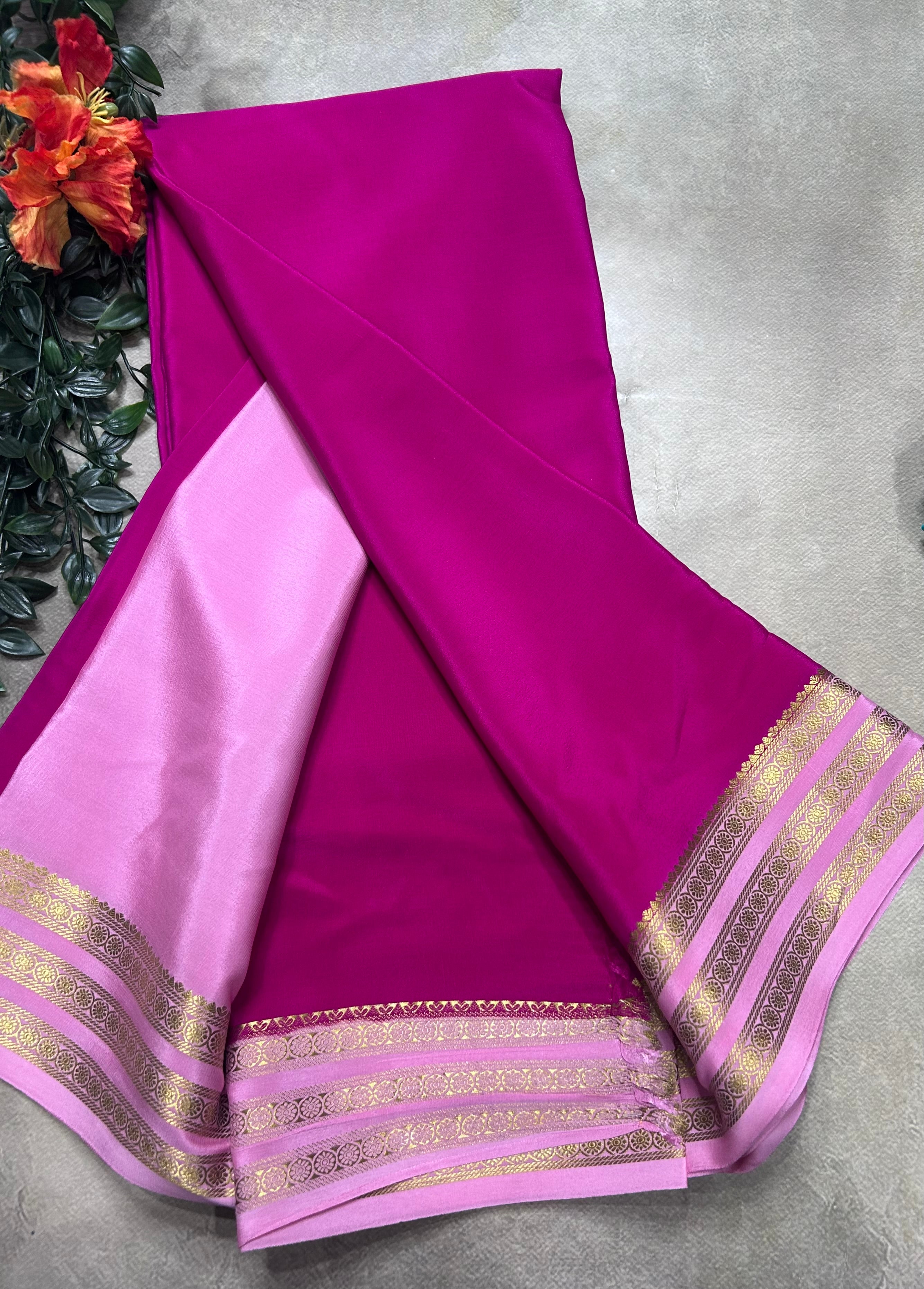 Pink small border pure mysore silk saree(MSC106)