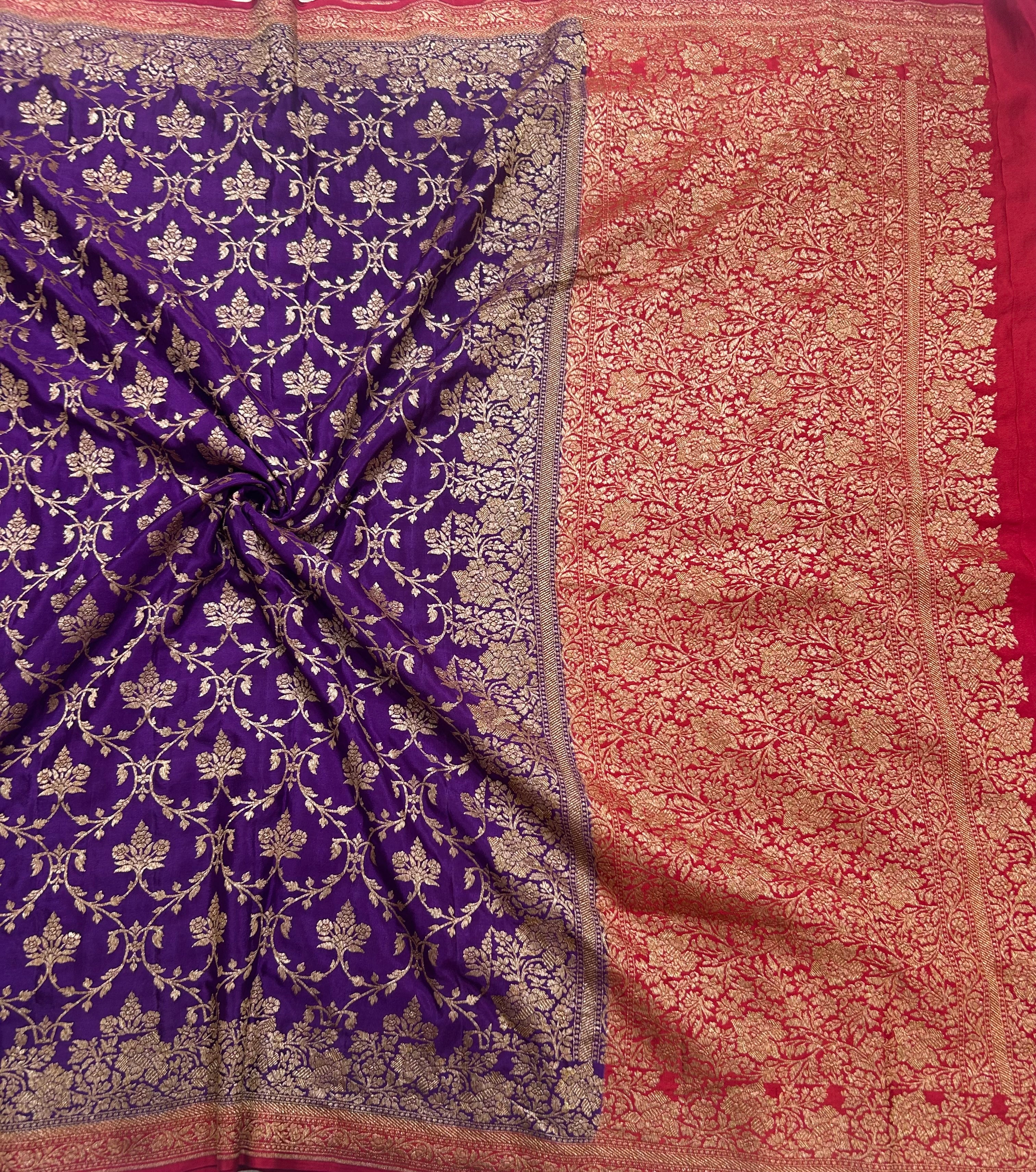 Purple brocade pure benarasi 106 crepe silk saree